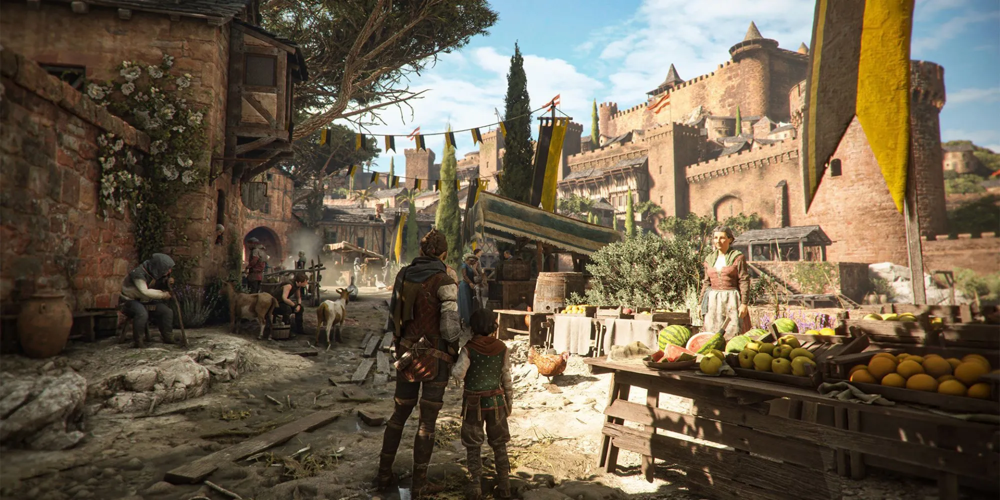 A Plague Tale Requiem screenshot showing the protagonist Amicia and her brother Hugo surrounded by swarms of rats