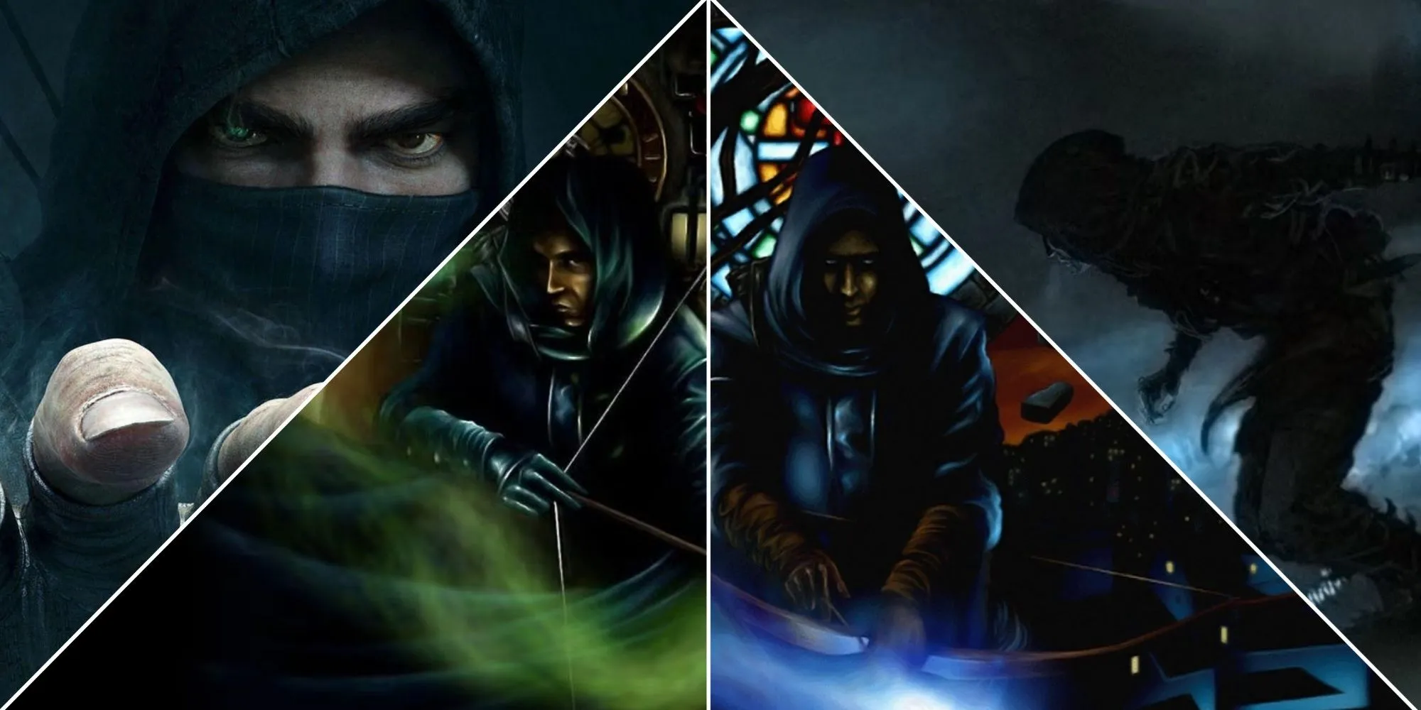 Ảnh bìa tổng hợp các phần game Thief đã phát hành