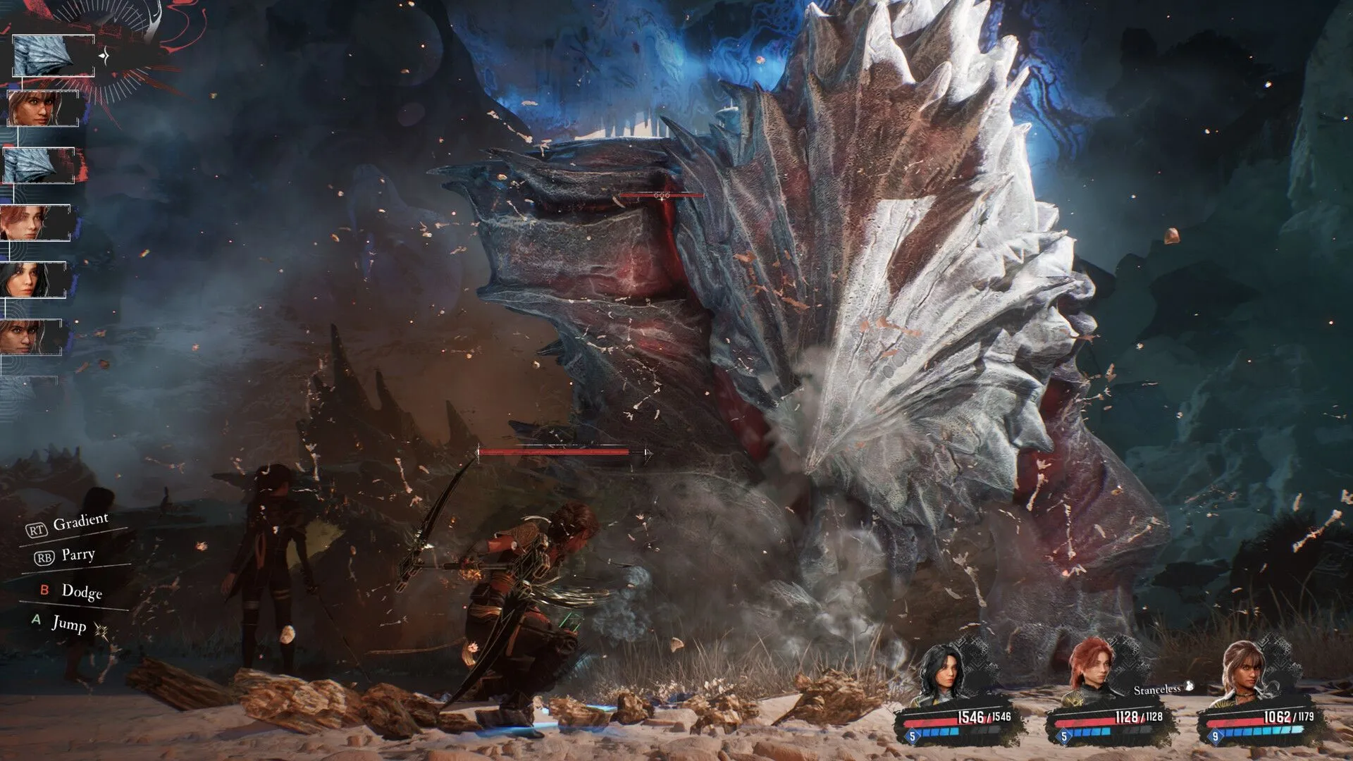 Ảnh chụp màn hình gameplay game RPG Clair Obscur Expedition 33, cho thấy nhân vật trong trận chiến.