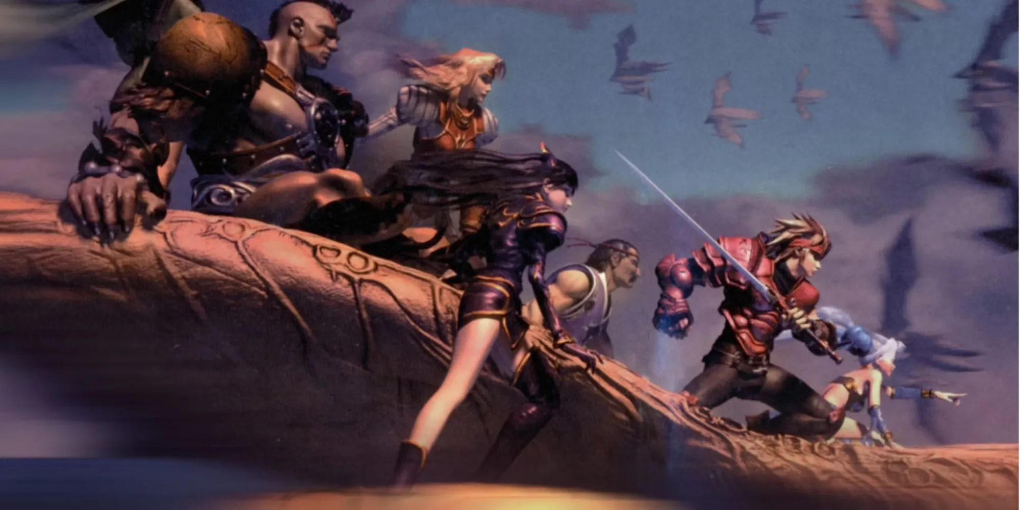 Các nhân vật chính cưỡi trên lưng rồng trong game JRPG kinh điển Legend of Dragoon
