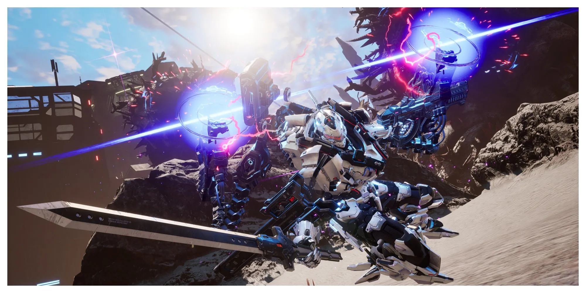 Cảnh chiến đấu của robot trong Daemon X Machina Titanic Scion cho Switch 2