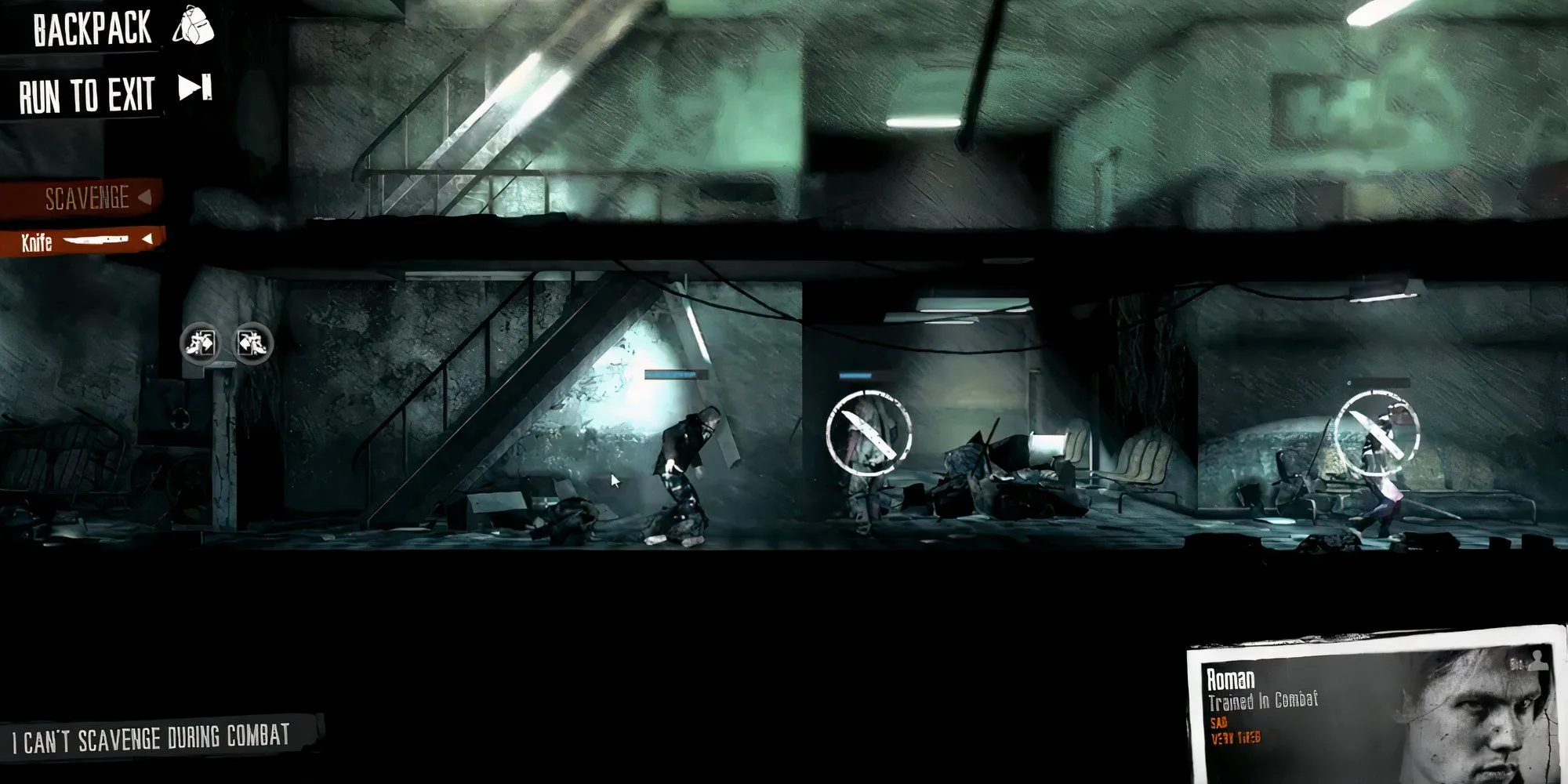 Cảnh chiến đấu trong This War of Mine vào ban đêm