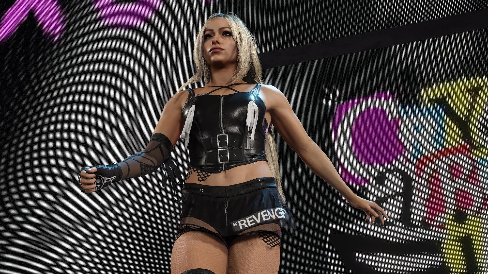 Cảnh game với nhiều đô vật cùng xuất hiện trên võ đài WWE 2K25