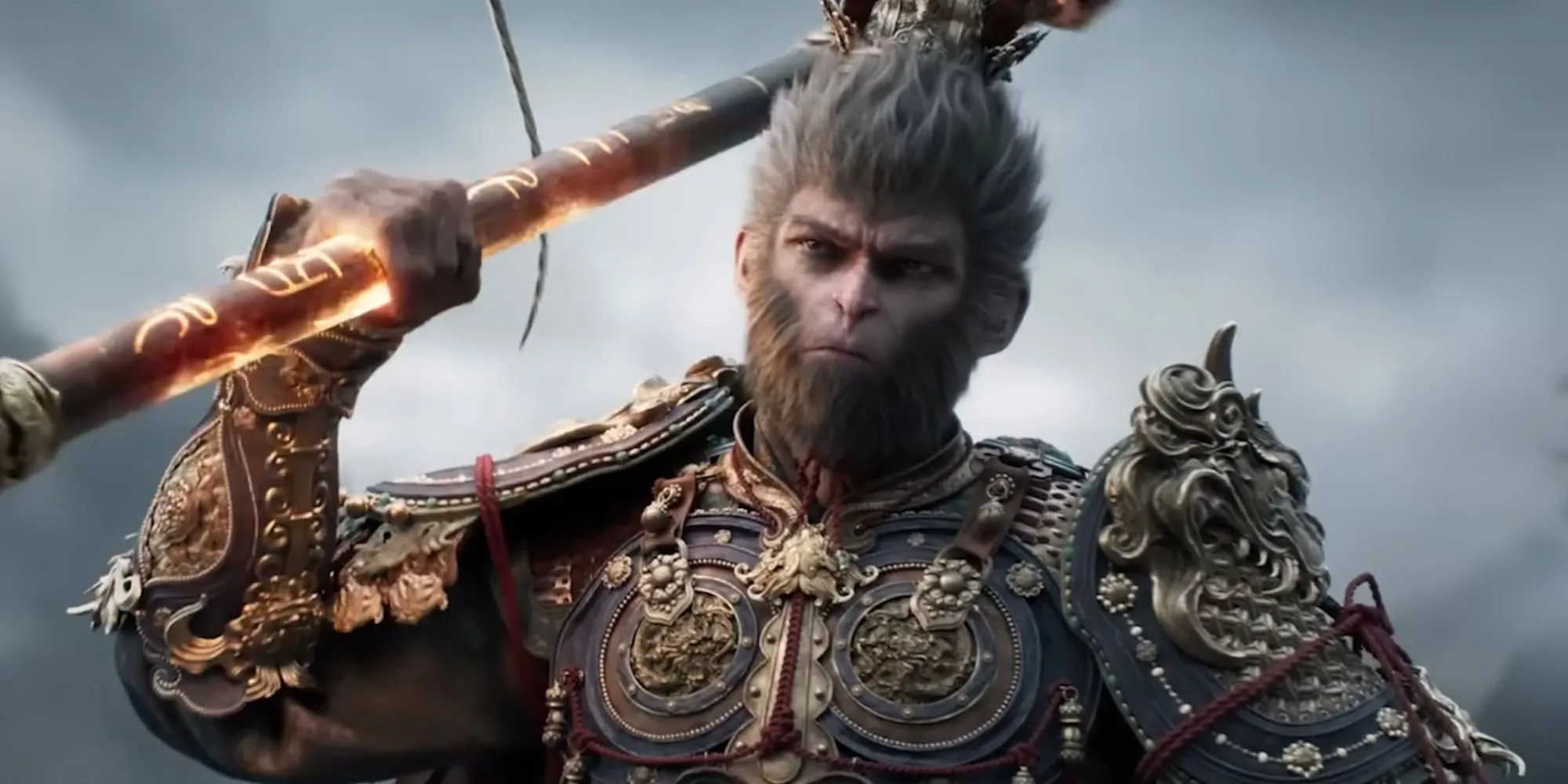 Cảnh gameplay Black Myth: Wukong với nhân vật chính cầm gậy bốc lửa