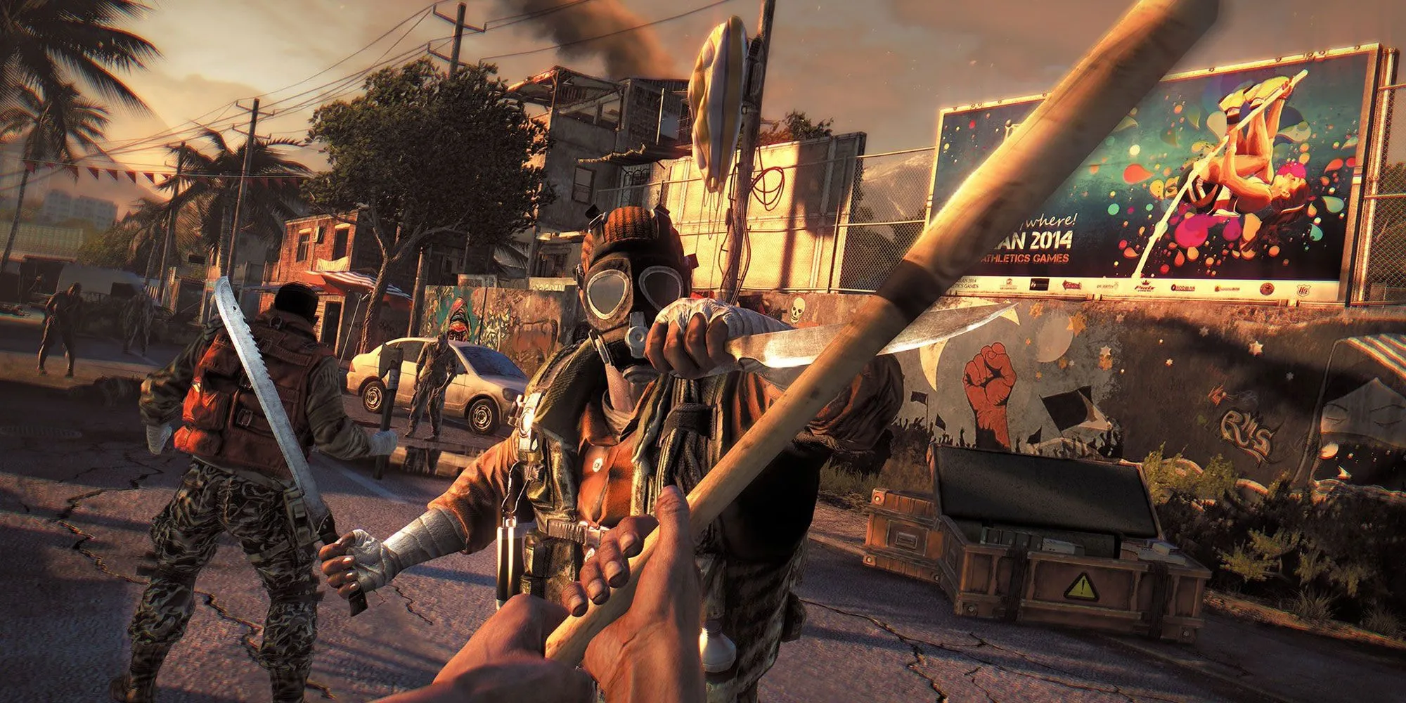 Cảnh người chơi chạy trốn zombie vào ban đêm trong Dying Light