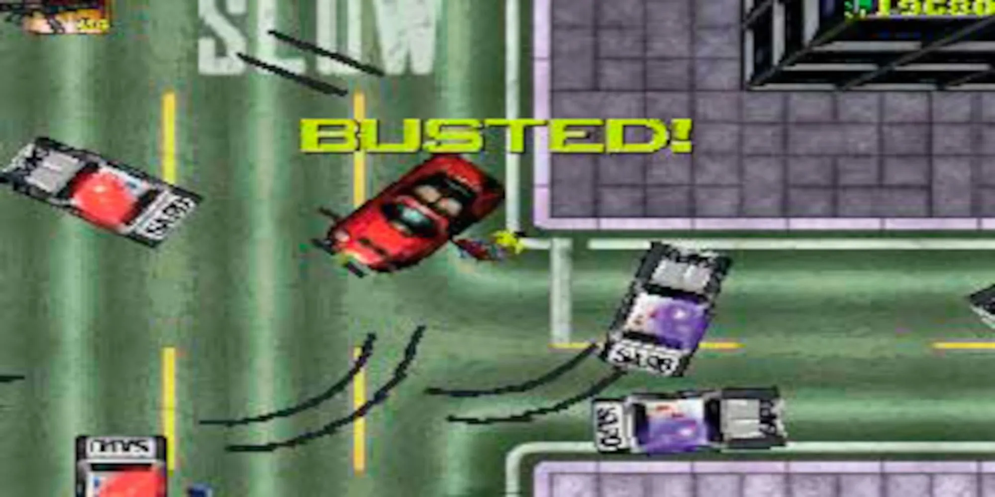 Chiếc xe bị tai nạn và bao vây bởi cảnh sát trong Grand Theft Auto