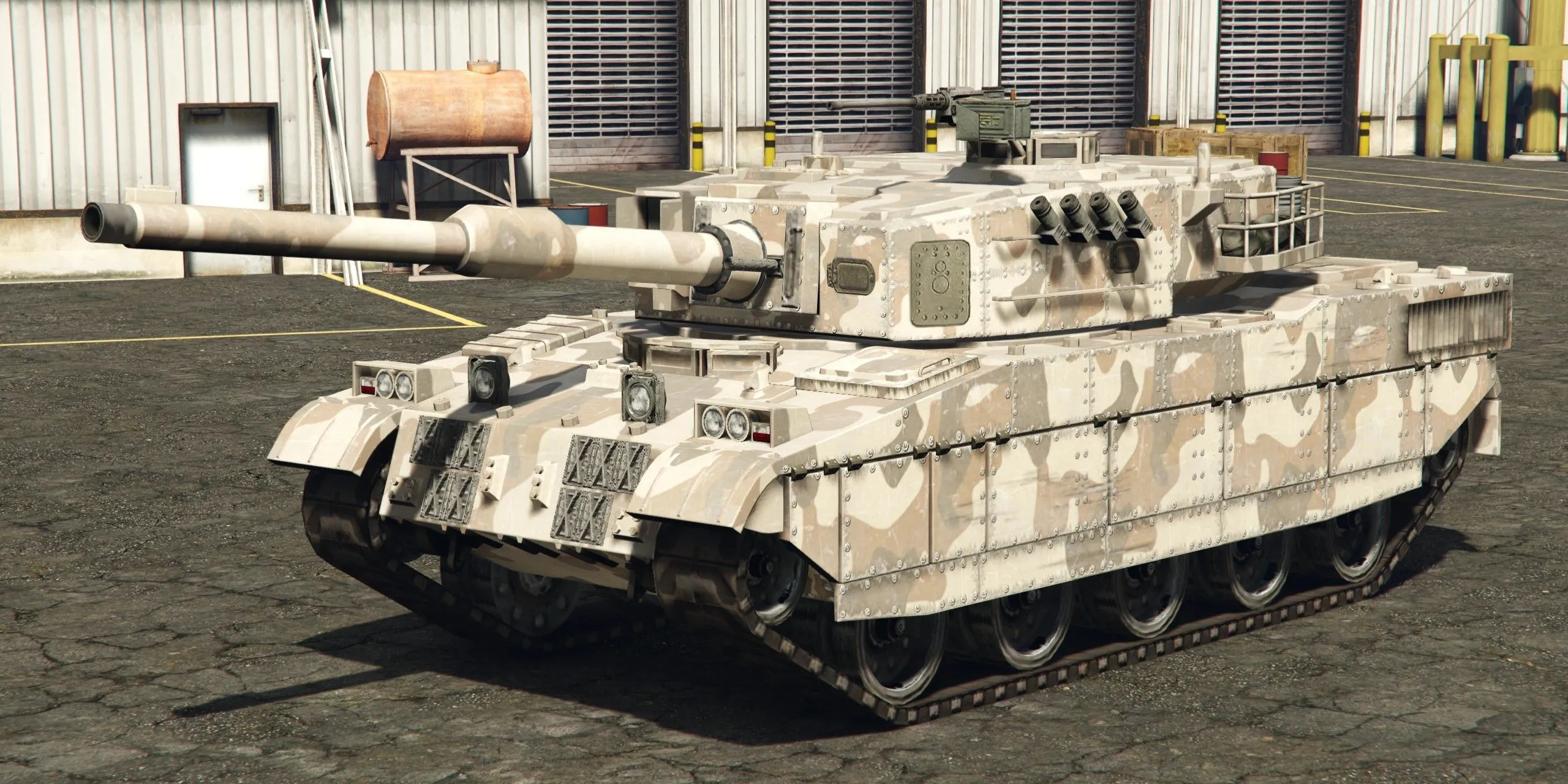 Chiếc xe tăng Rhino hùng dũng trong GTA 5, một trong những phương tiện mạnh mẽ có được nhờ cheat
