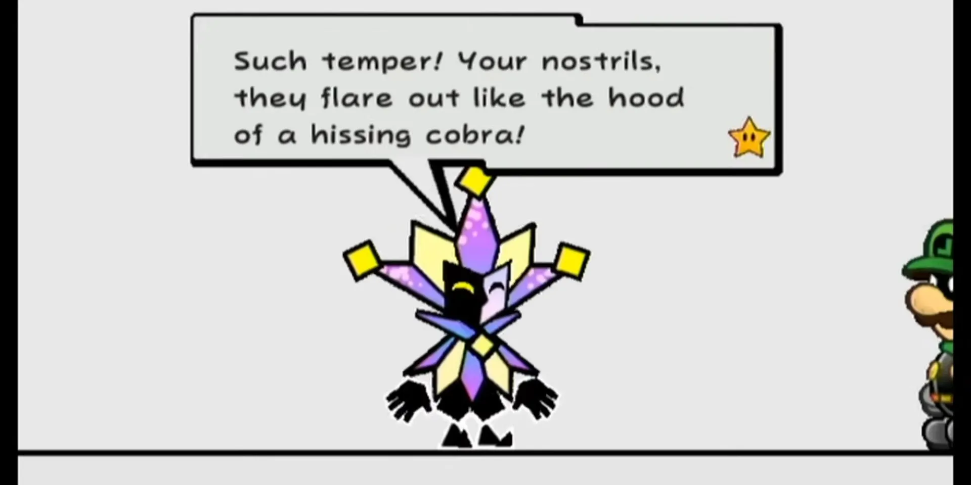 Dimentio, tên jester tự mãn, nói chuyện với Mr. L trong Super Paper Mario