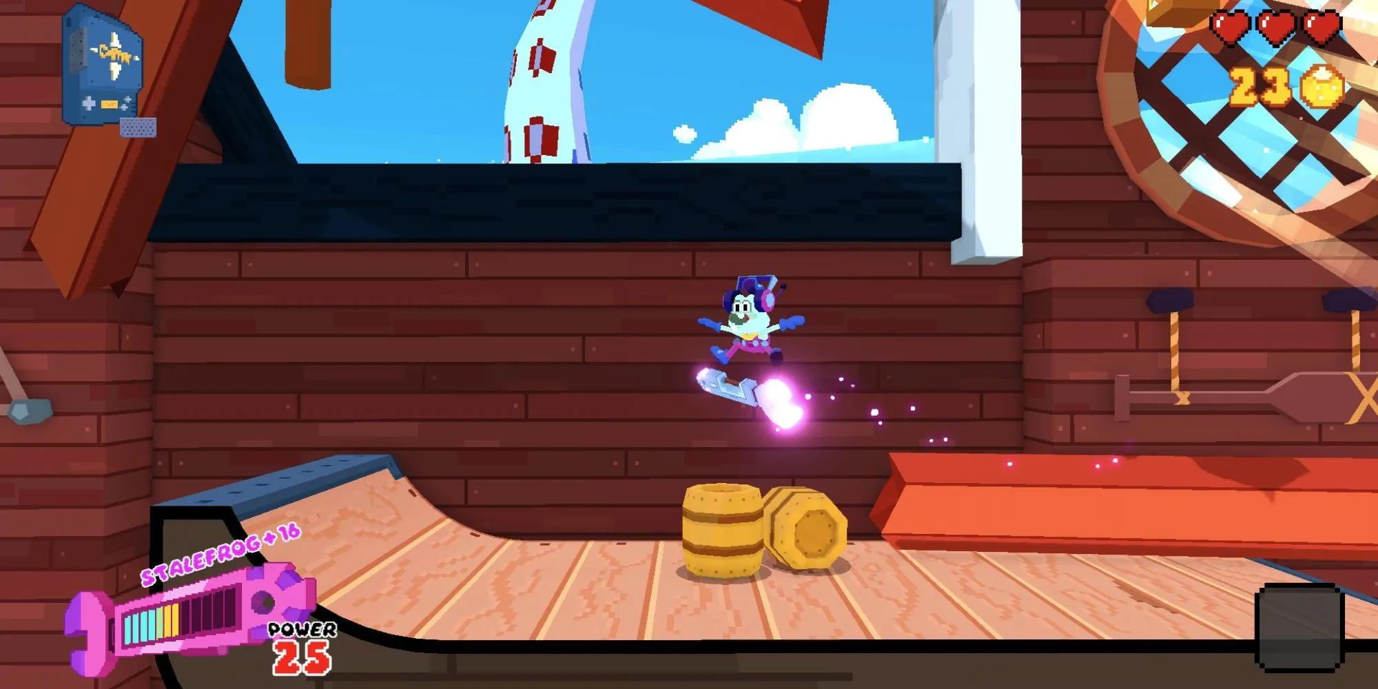 Ếch lướt ván trong game platformer Seafrog