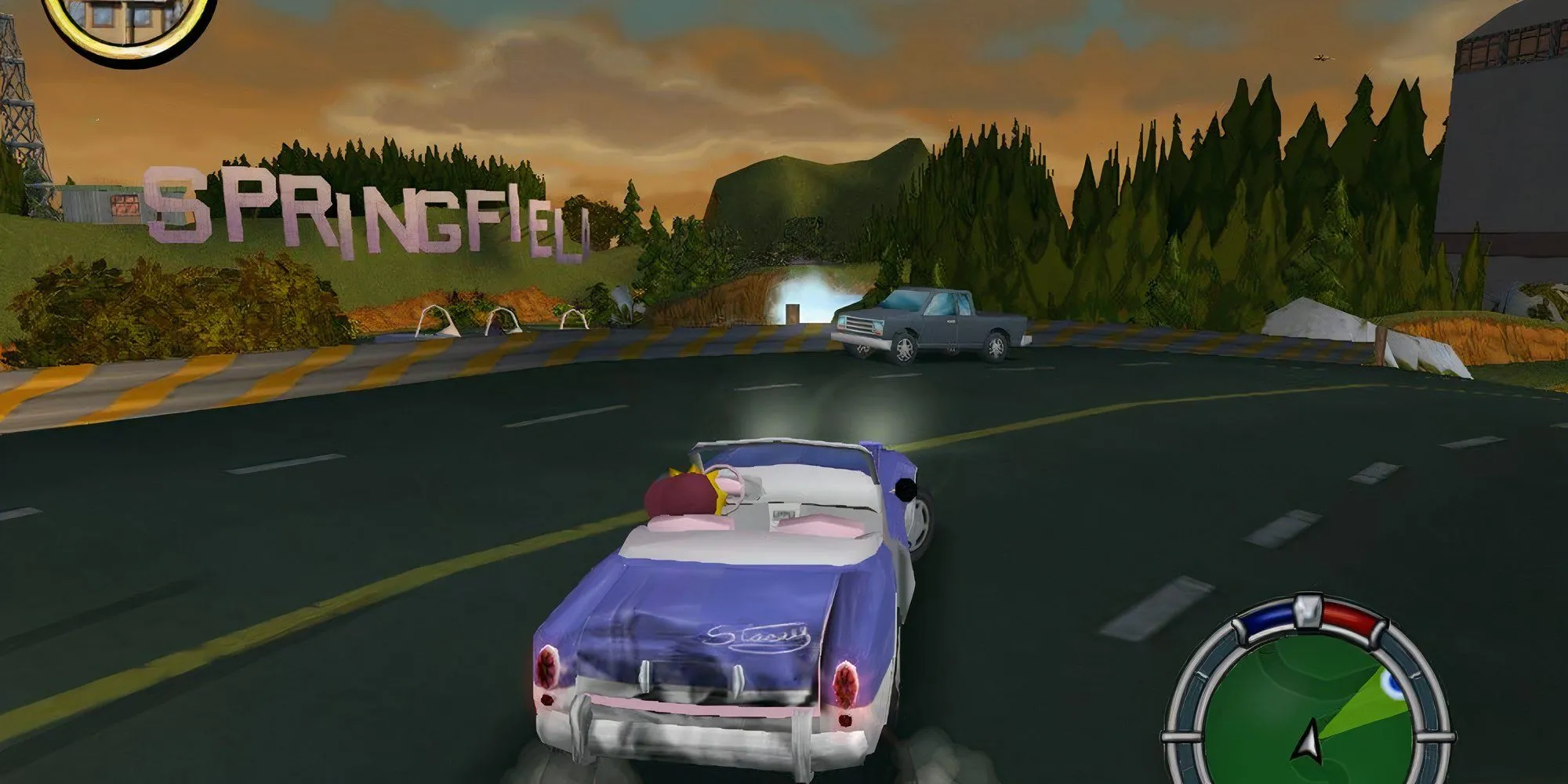 Gia đình Simpsons lái xe trong game The Simpsons: Hit and Run