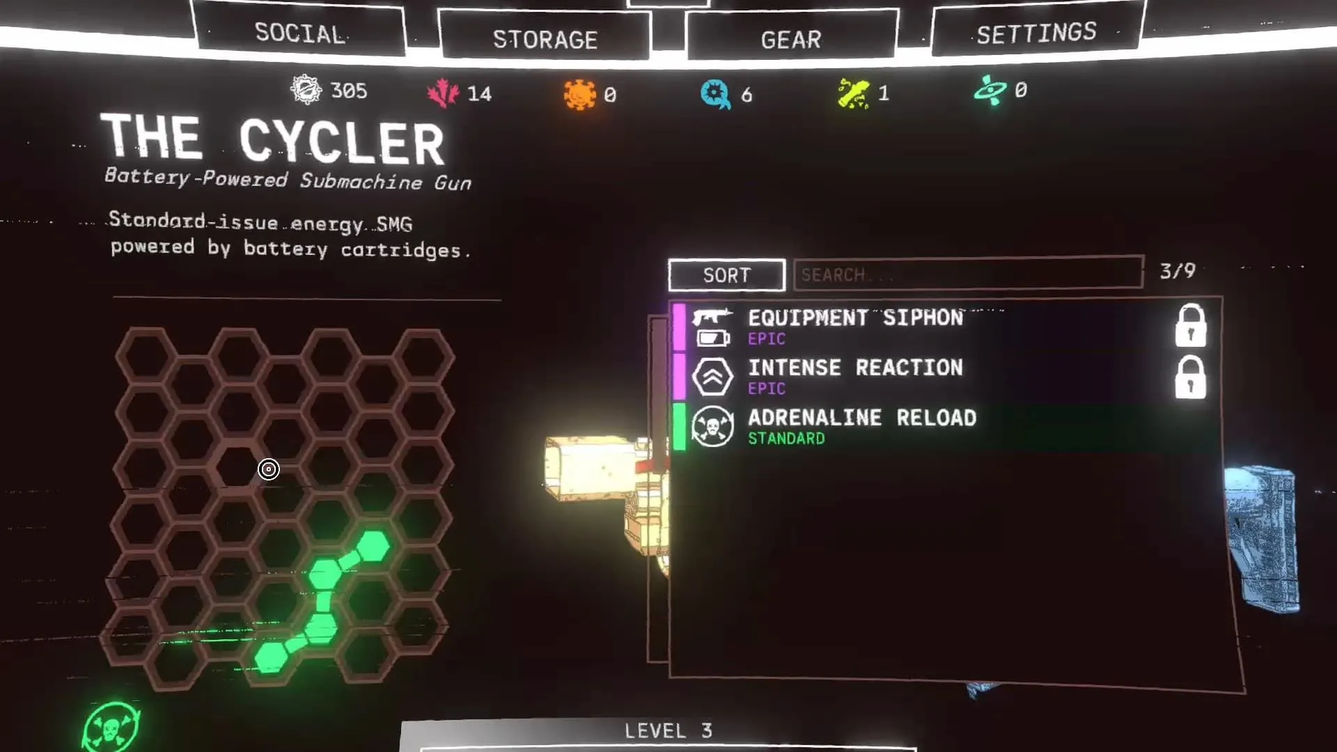 Giao diện hệ thống nâng cấp vũ khí dạng lưới độc đáo trong game Mycopunk