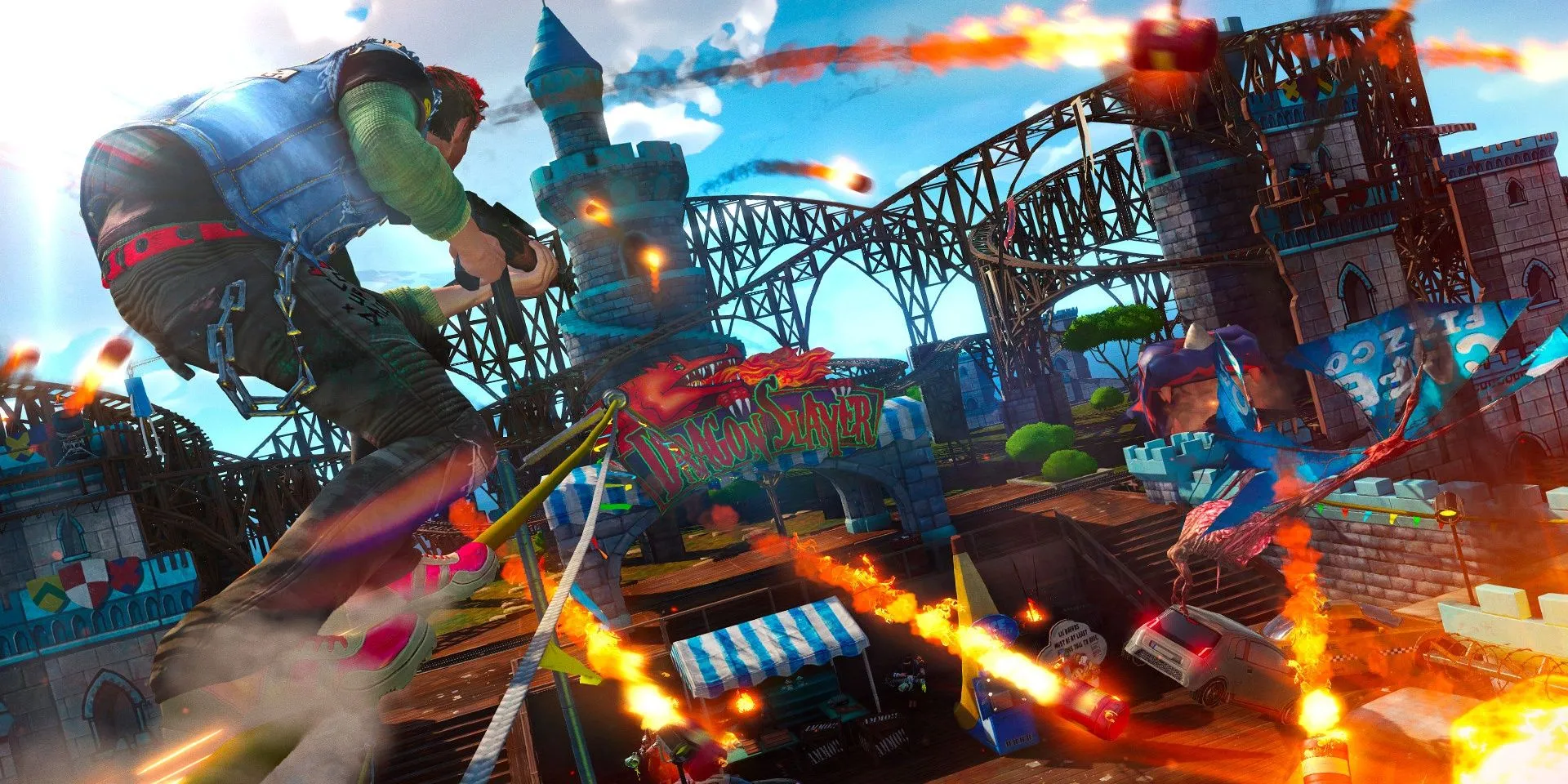 Grinding on a rail in Sunset Overdrive