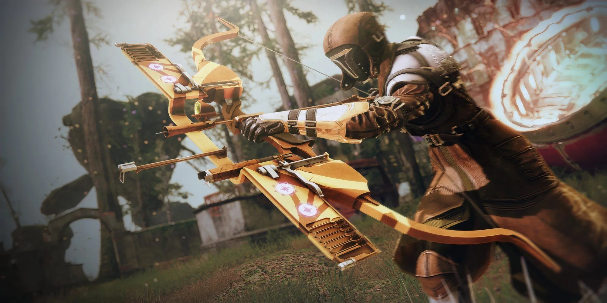 Guardian hệ Hunter trang bị cung, một trong nhiều loại vũ khí đa dạng của game Destiny 2