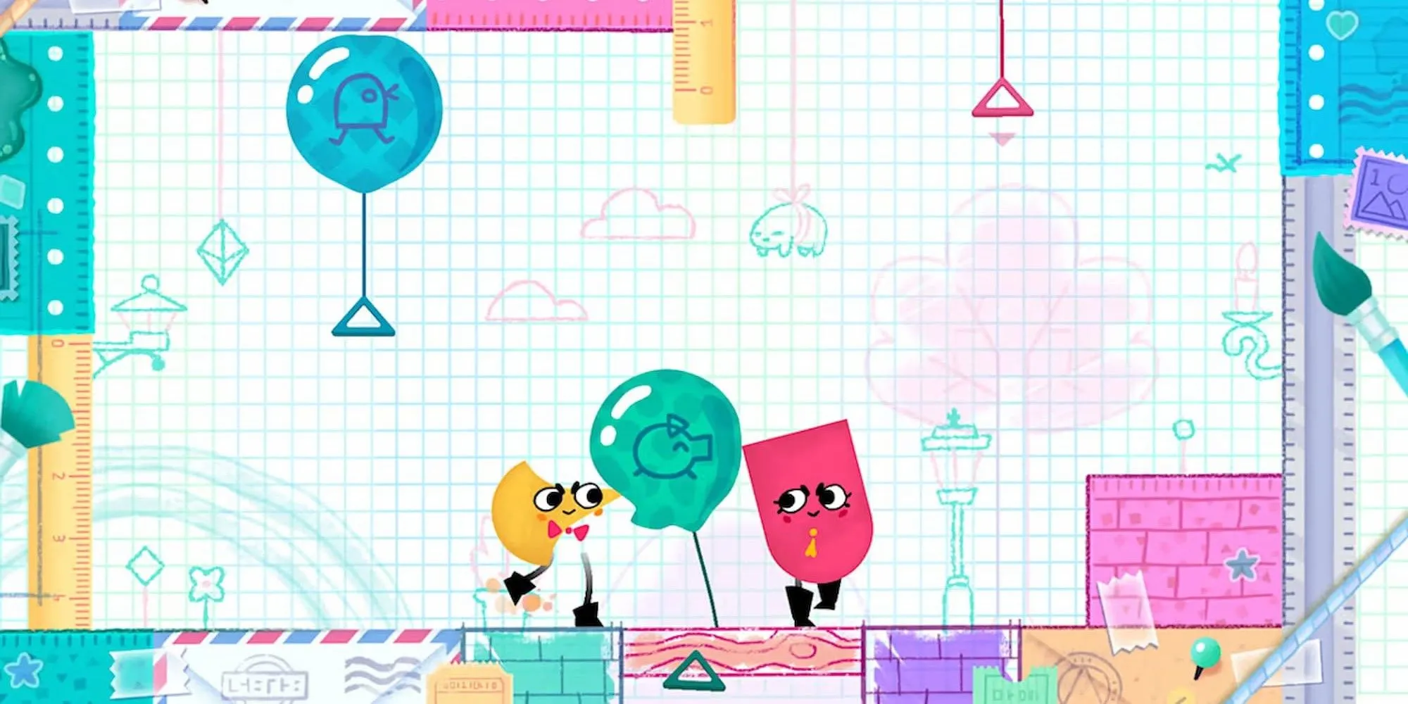 Hai hình dạng giấy trong Snipperclips, Cut it Out Together đang tìm cách tương tác