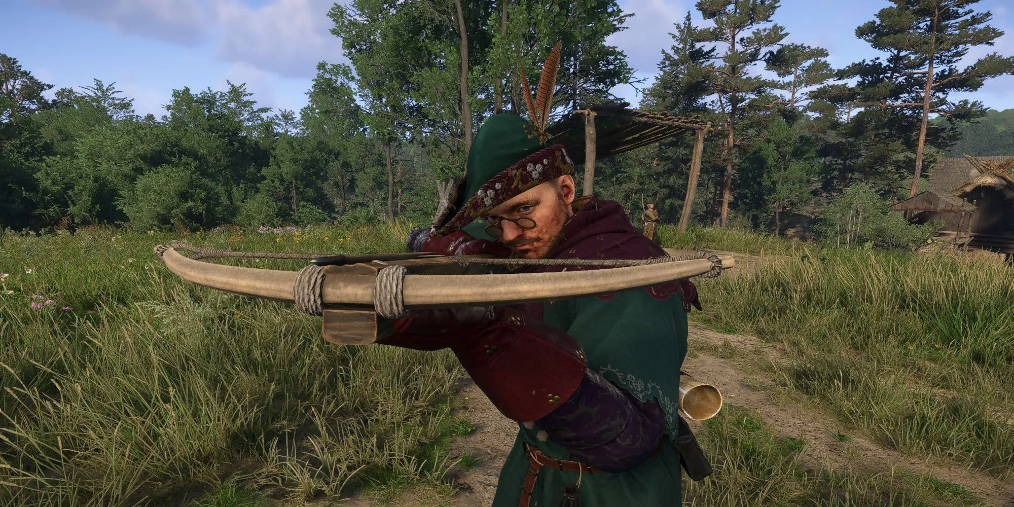 Henry sử dụng nỏ trong Kingdom Come Deliverance 2, thể hiện khả năng đa dạng của nhân vật với perk Bậc Thầy Đa Năng (Jack Of All Trades)