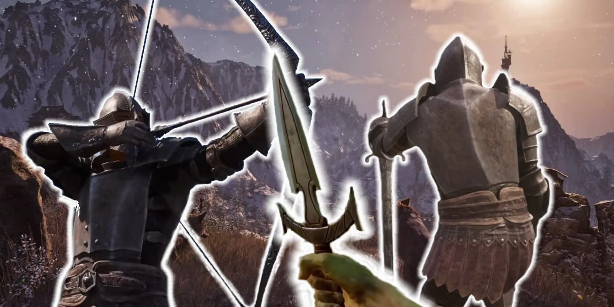 Hình ảnh các loại vũ khí (dao găm, cung, kiếm) trong giao diện của The Elder Scrolls IV: Oblivion Remastered