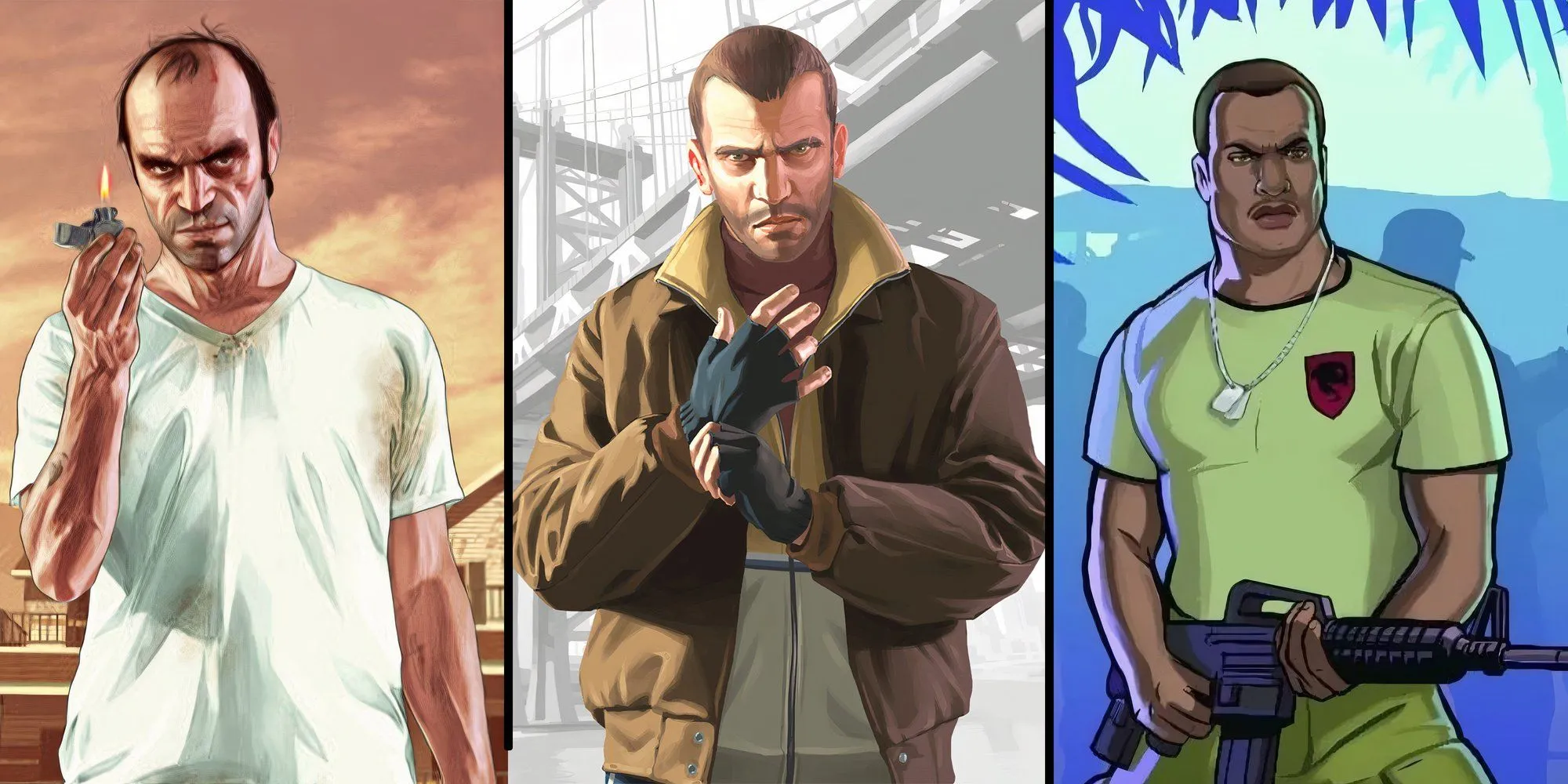 Hình ảnh minh họa các nhân vật chính (protagonist) nổi bật trong series game Grand Theft Auto