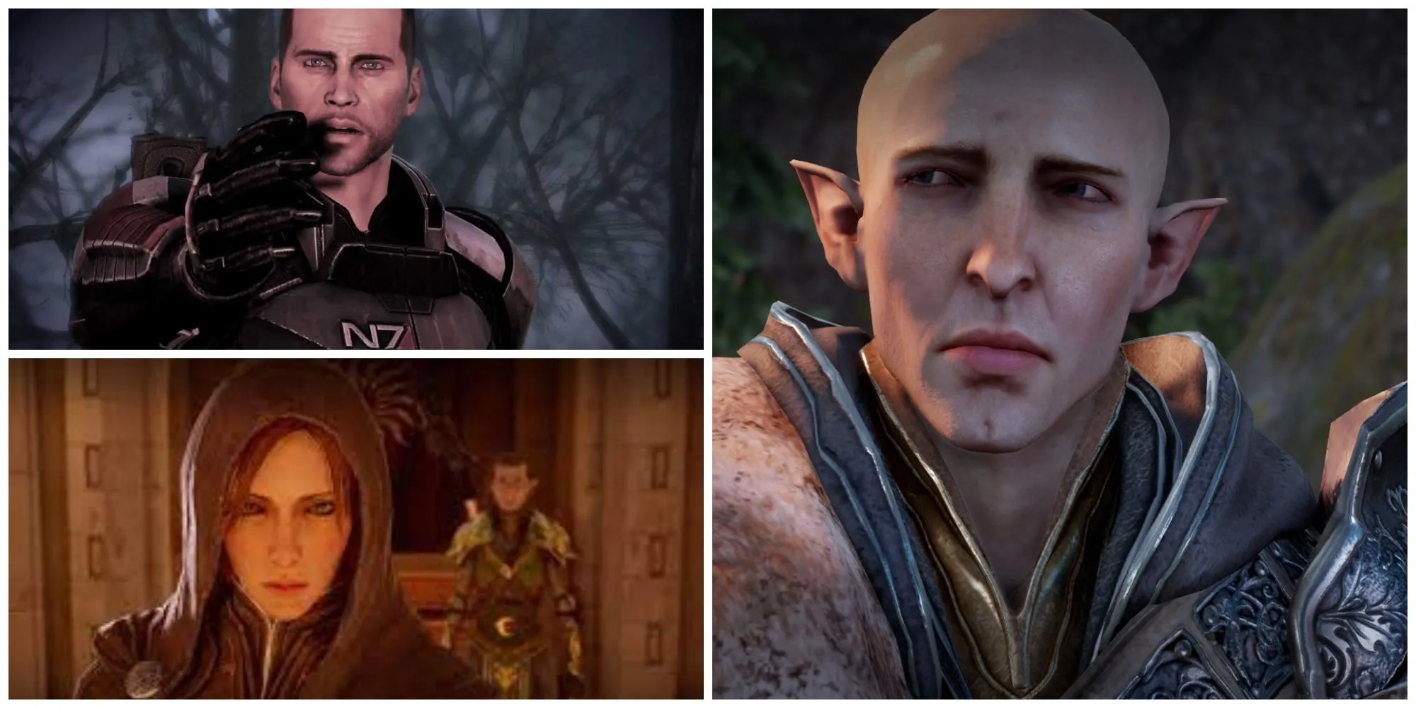 Hình ảnh minh họa khó khăn của BioWare với các nhân vật Solas, Shepard, Leliana trong bối cảnh ngành game nhiều biến động