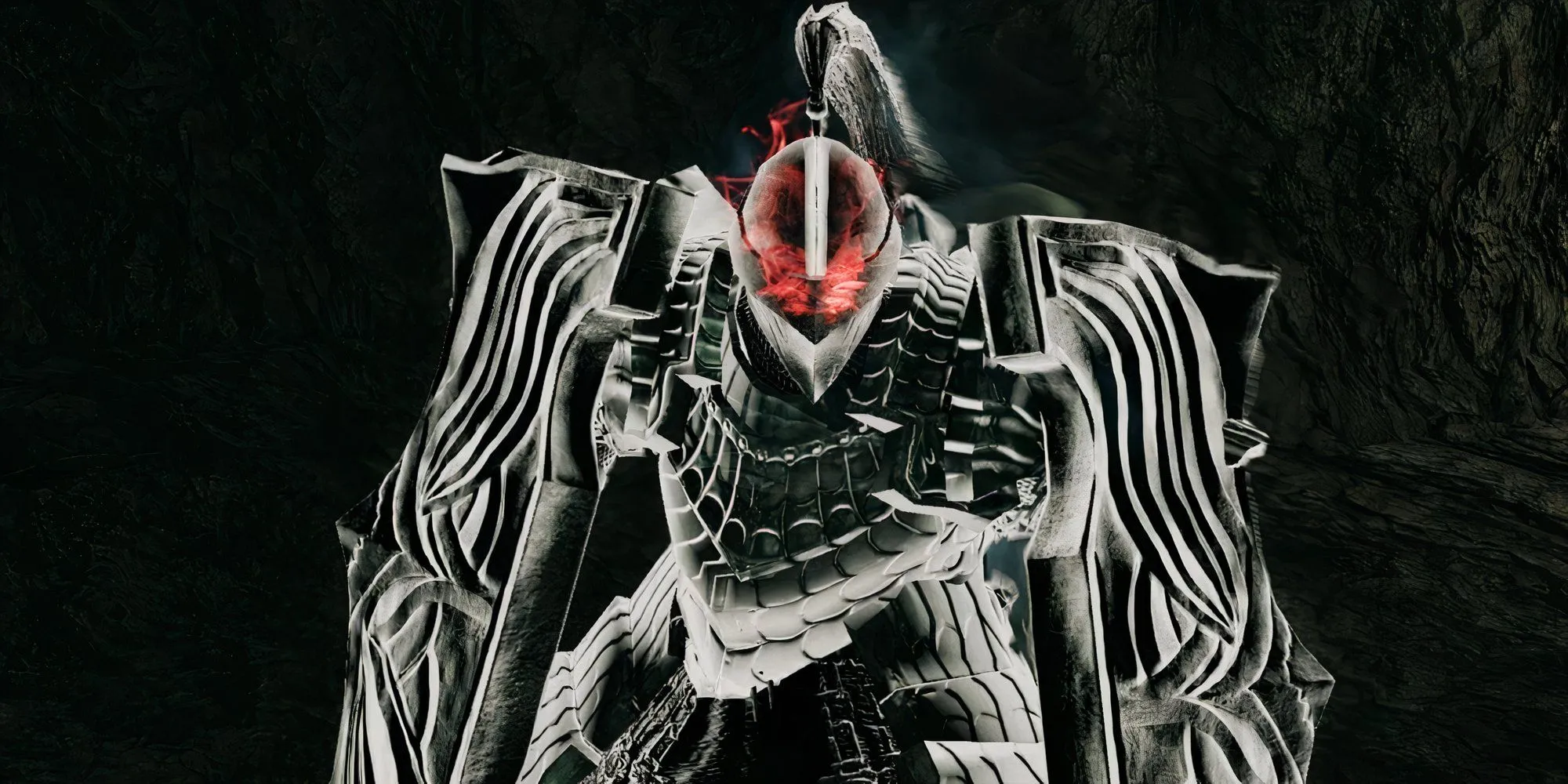 Hình ảnh NPC Sellsword Luet mặc giáp Havel, cầm song khiên Greatshield of Glory trong Dark Souls 2.