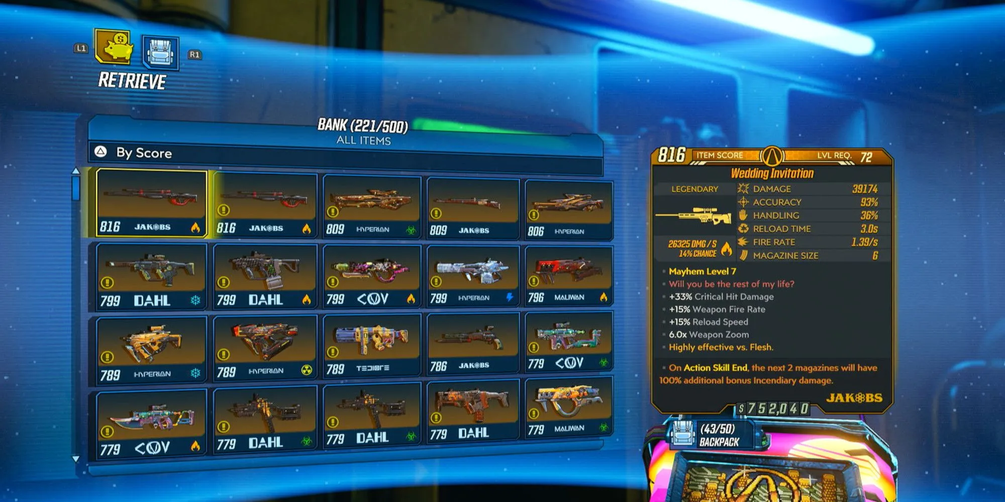 Kho vũ khí khổng lồ trong game Borderlands 3, minh họa số lượng súng đa dạng