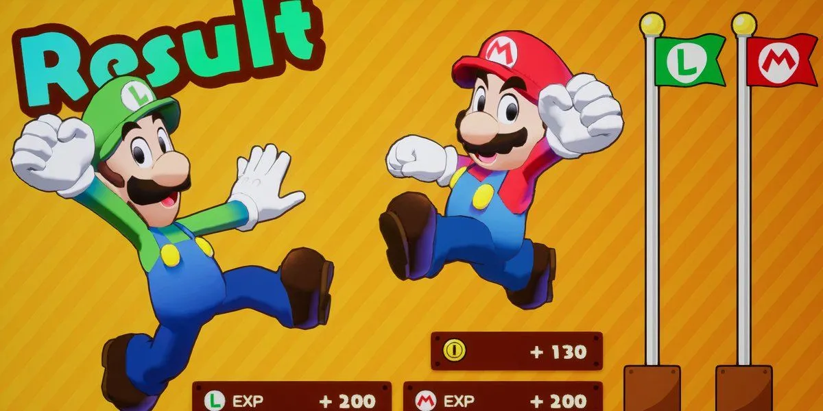 Mario và Luigi lên cấp trong Mario &amp; Luigi Brothership, thể hiện giao diện thân thiện