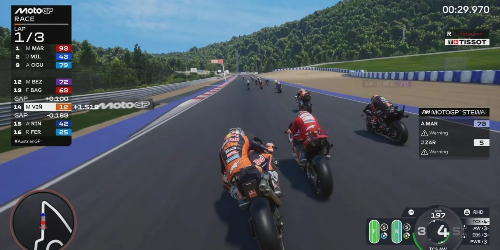 MotoGP 25 cảnh gameplay đua xe ở đường đua tại Áo