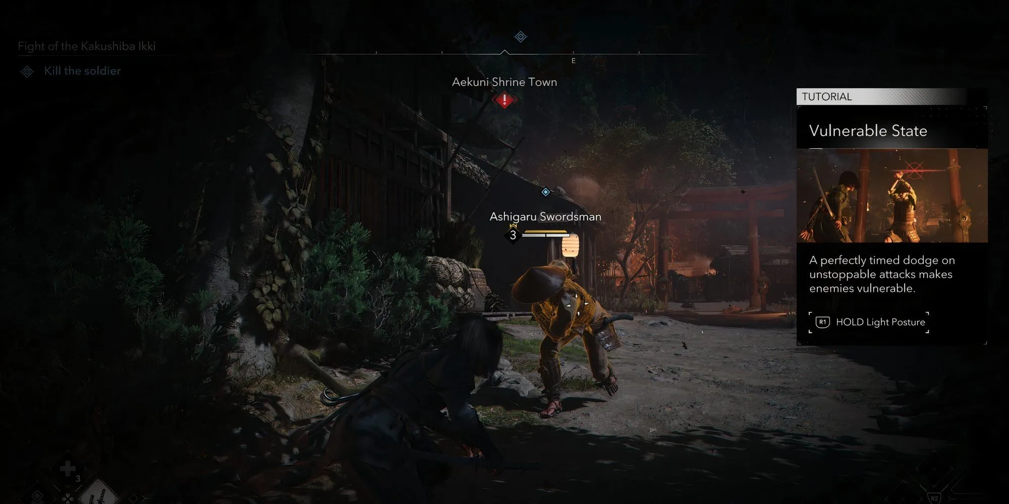 Naoe thực hiện đòn né hoàn hảo kích hoạt Trạng thái Sơ Hở của địch trong Assassin's Creed Shadows