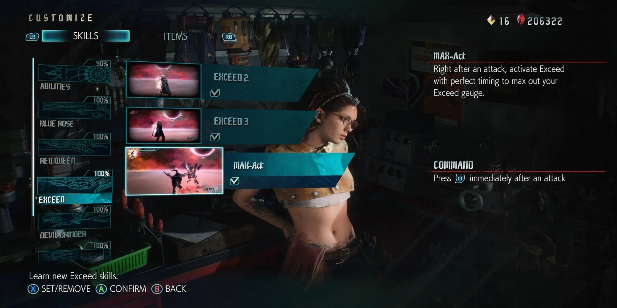 Nero thực hiện kỹ năng MAX-Act để sạc nhanh thanh Exceed trong Devil May Cry 5