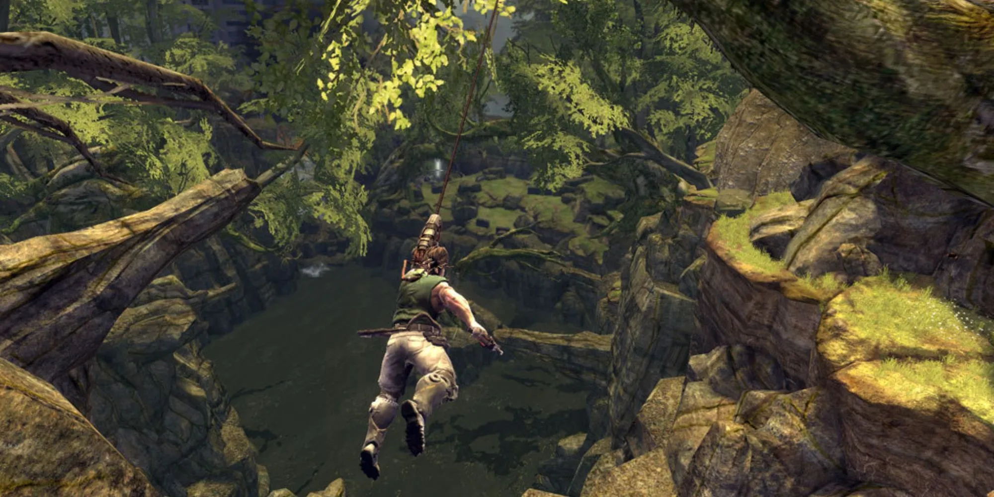 Nhân vật chính trong Bionic Commando 2009 với cánh tay cơ khí đặc trưng đang hành động
