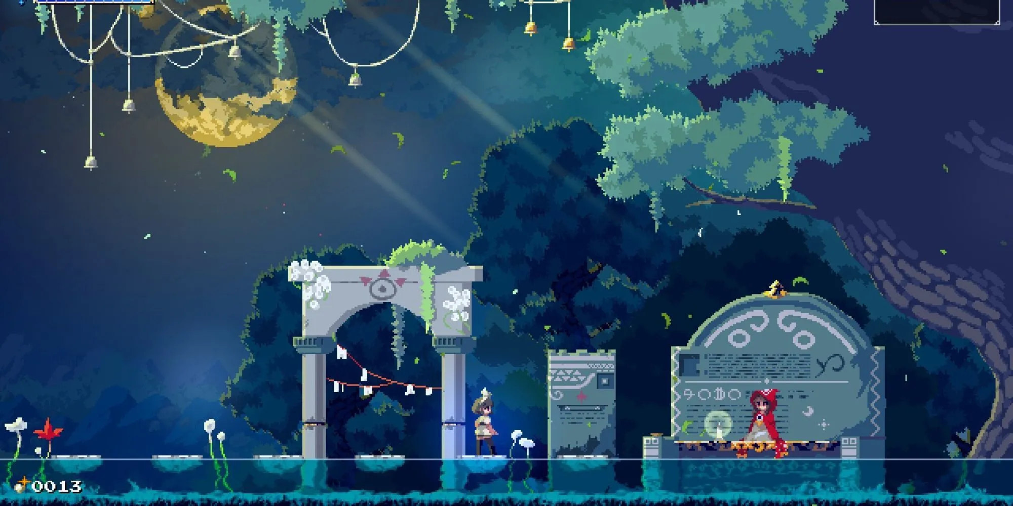 Nhân vật nữ chiến đấu trong game Metroidvania phong cách pixel art Momodora Moonlit Farewell