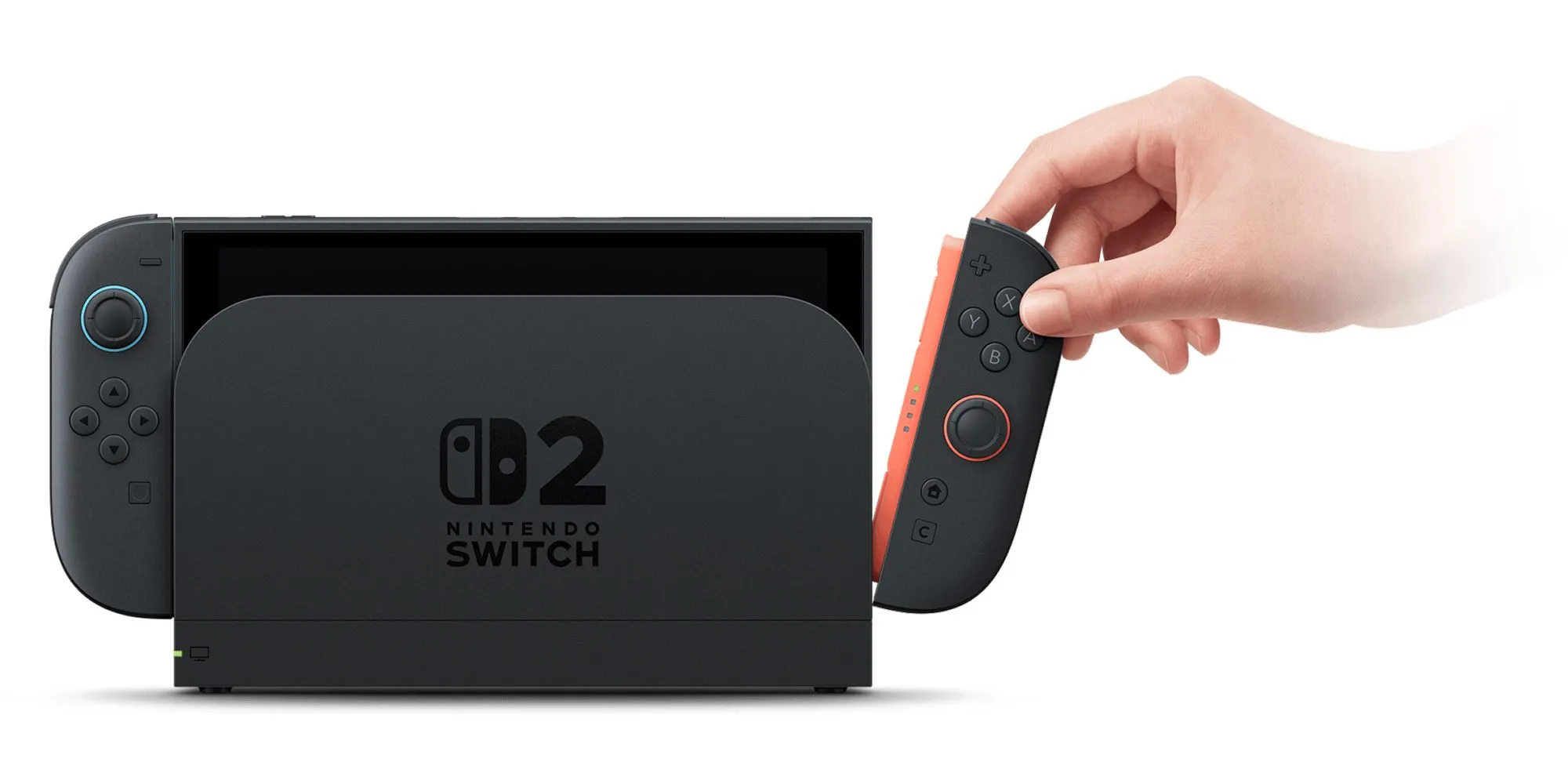 Nintendo Switch 2 đặt trên dock với tay cầm Joy-Con tháo rời