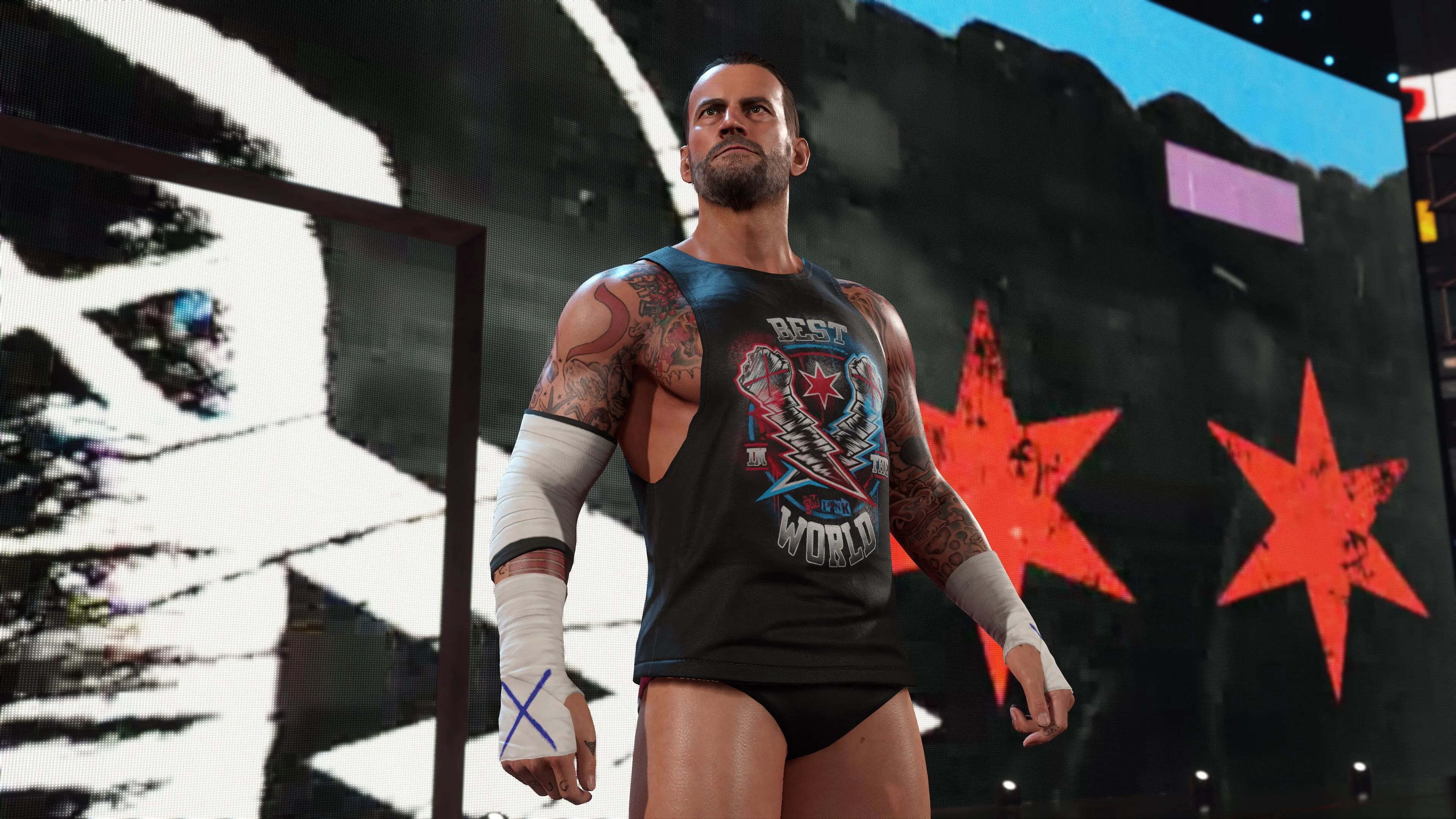 Pha hành động đặc sắc giữa hai đô vật trong game WWE 2K25