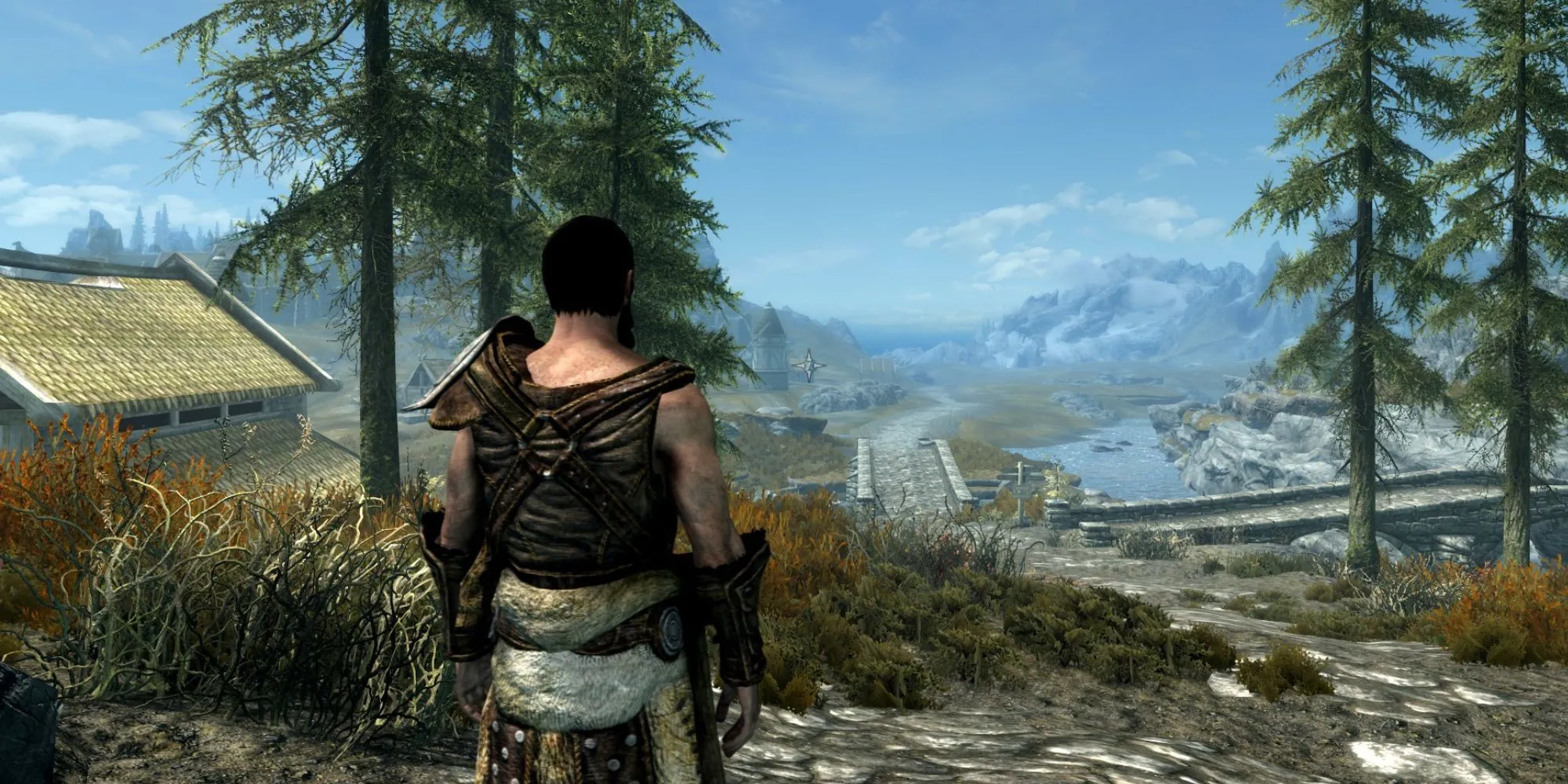 Phong cảnh trong game Skyrim vào ban đêm, cho thấy đồ họa và ánh sáng của game