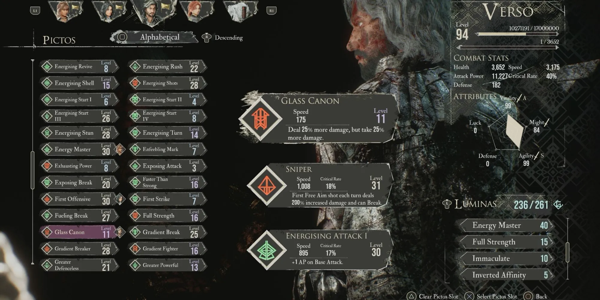 Picto Glass Canon tăng sát thương nhưng cũng tăng sát thương nhận vào trong game