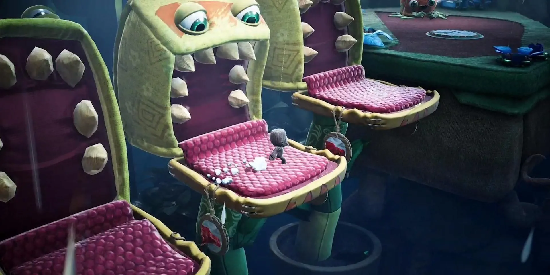 Sackboy A Big Adventure gameplay screenshot showing Sackboy jumping on platforms in a colorful world