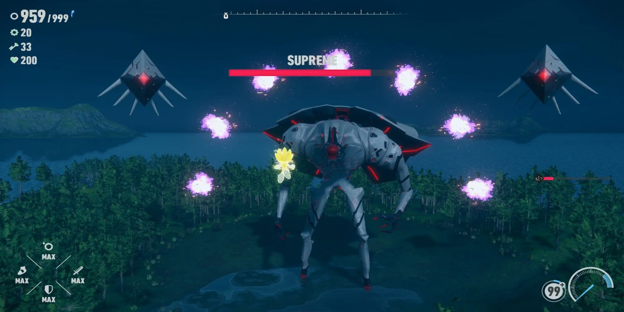 Siêu Sonic phản đòn tấn công trong trận chiến với Titan Supreme trong Sonic Frontiers