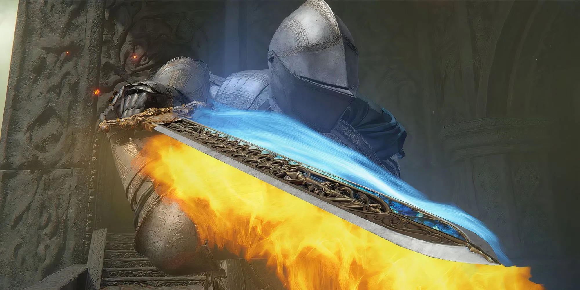 Thanh kiếm Sword of Night and Flame trong Elden Ring với hiệu ứng lửa
