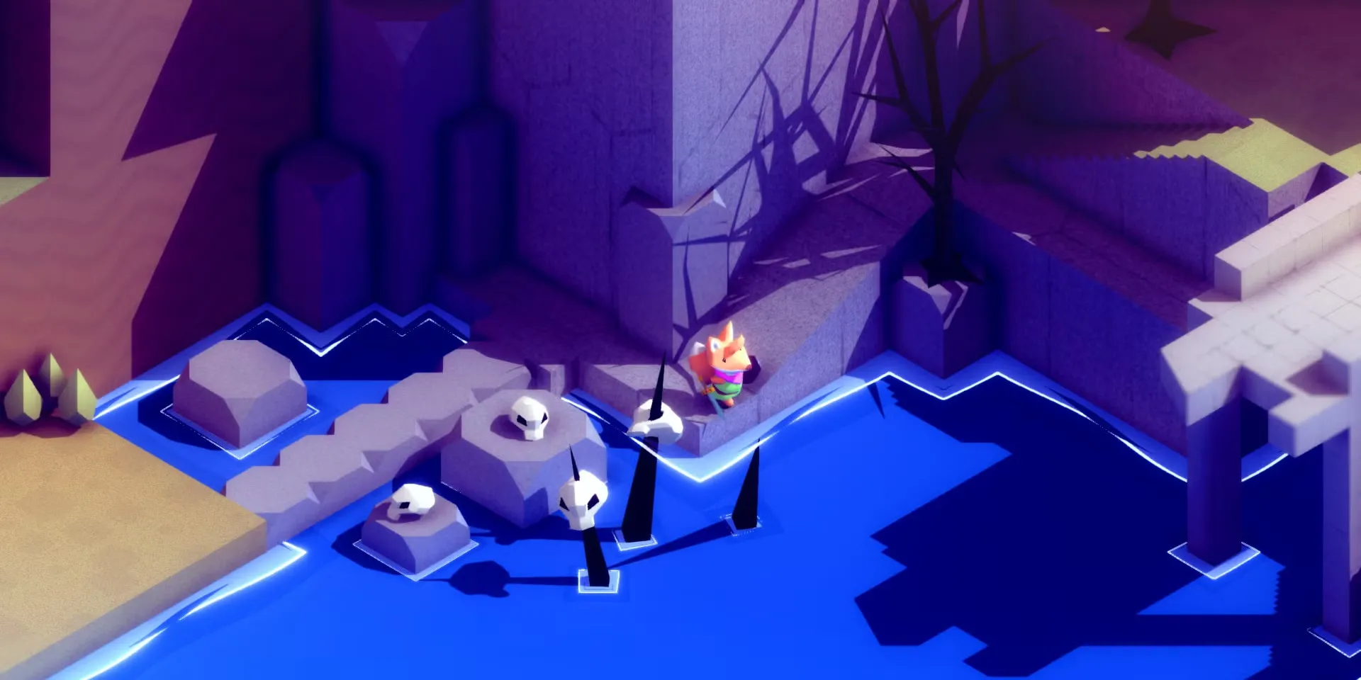 Tunic gameplay screenshot featuring the fox protagonist in a vibrant fantasy world
