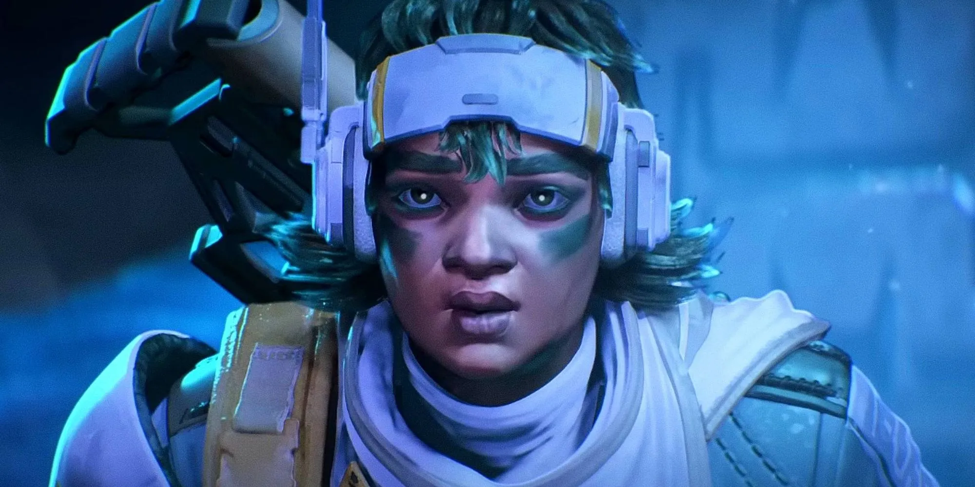 Vantage đang thở dốc trong một khu vực ngoài trời ở Apex Legends