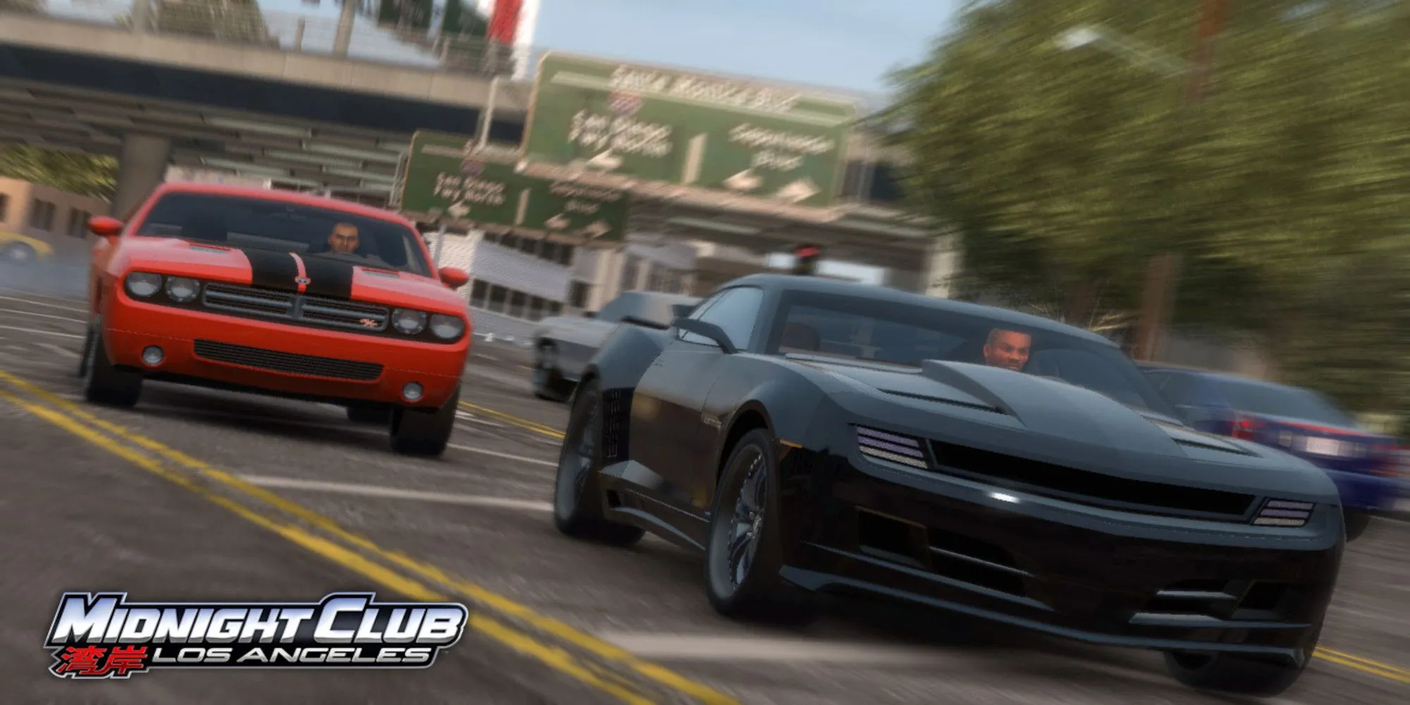 Xe đỏ và đen đua tốc độ qua Los Angeles trong Midnight Club Los Angeles