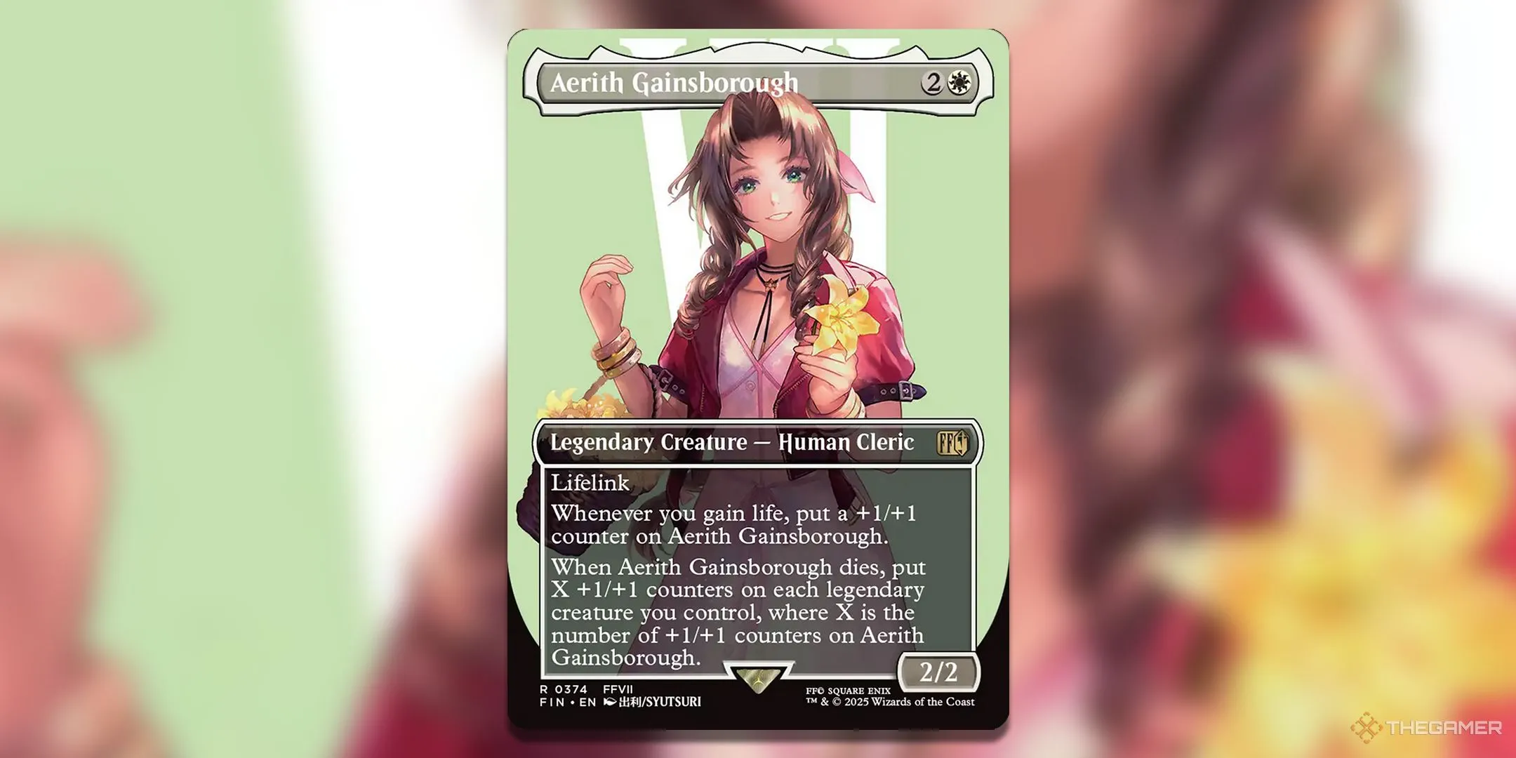 Artwork thẻ Magic The Gathering Aerith Gainsborough phong cách dễ thương của SYUTSURI