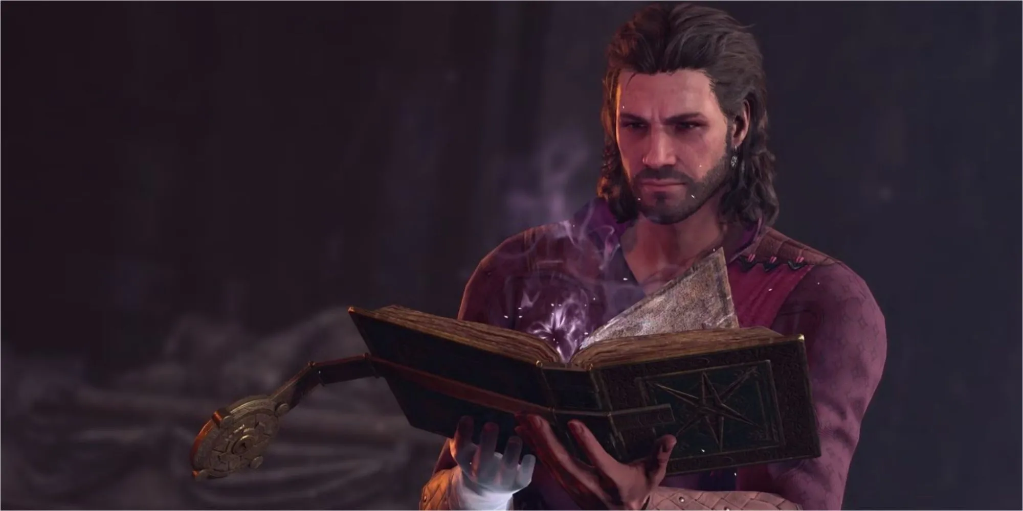 Nhân vật bạn đồng hành Gale đang đọc sách tại khu trại trong game Baldur's Gate 3, liên quan đến thảo luận về nhịp độ phát triển mối quan hệ