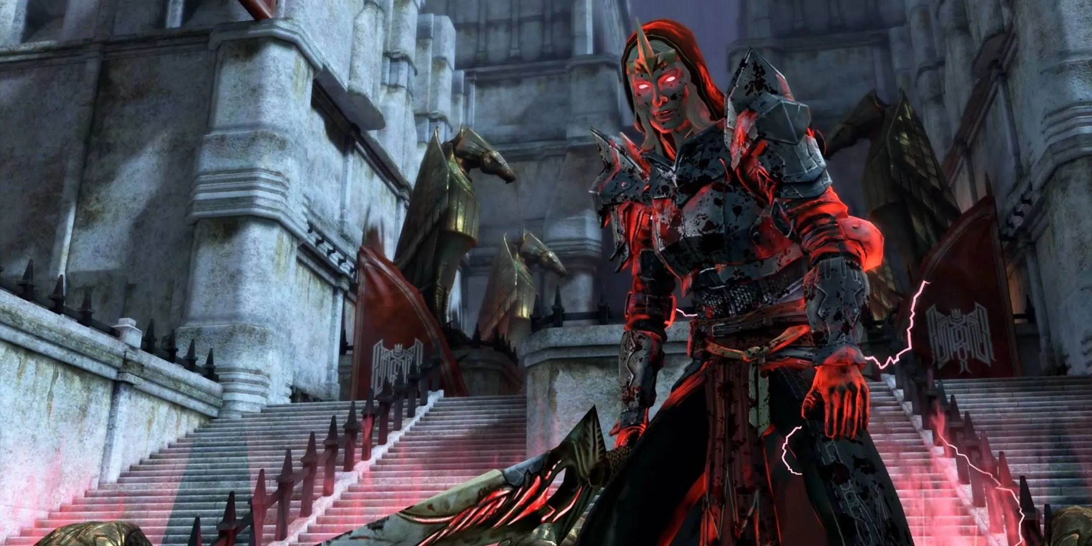 Nữ Chỉ huy Hiệp sĩ Meredith bị biến chất bởi lyrium đỏ trong Dragon Age 2, đại diện cho cuộc xung đột cuối cùng