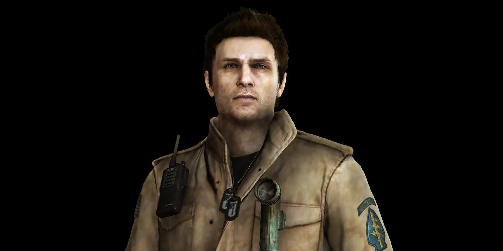 Alex Shepherd từ Silent Hill Homecoming với vẻ mặt điềm tĩnh, sẵn sàng chiến đấu