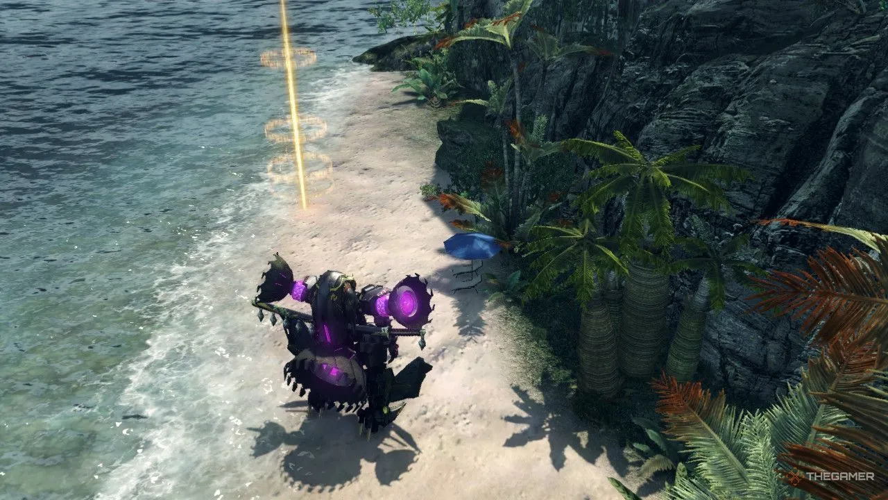 Bãi biển Idyll trong thế giới mở rộng lớn của Xenoblade Chronicles X Definitive Edition.