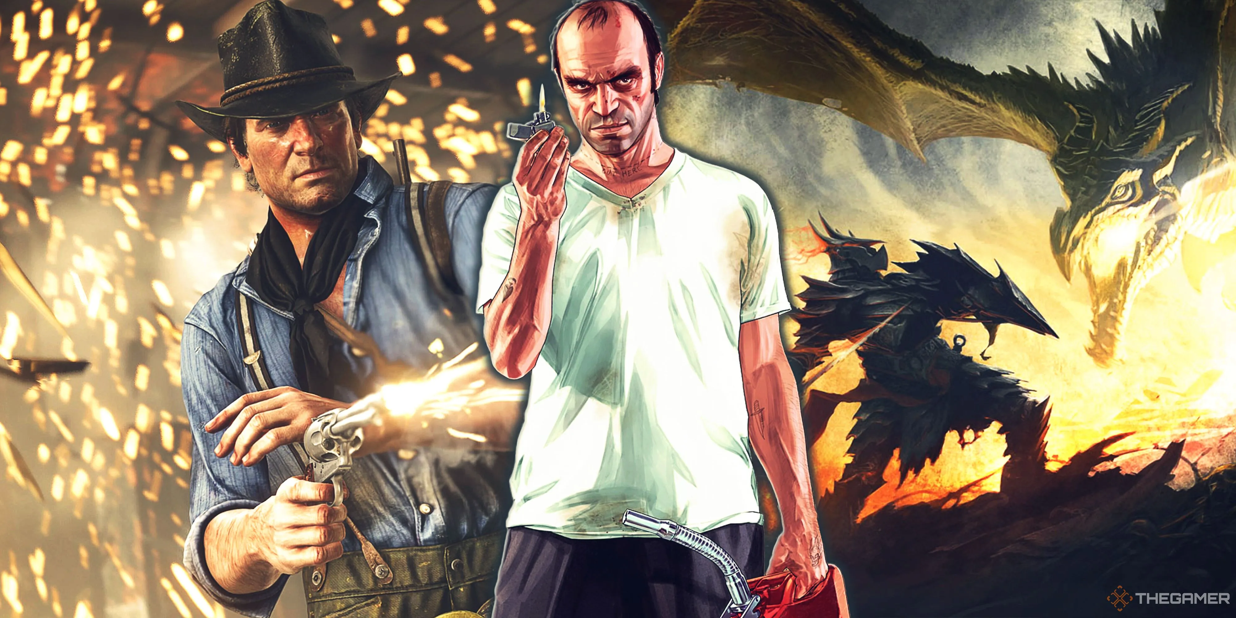 Các tựa game thế giới mở kinh điển như Red Dead Redemption 2, Grand Theft Auto 5 và Skyrim, nơi game thủ có thể tự tạo thử thách độc đáo