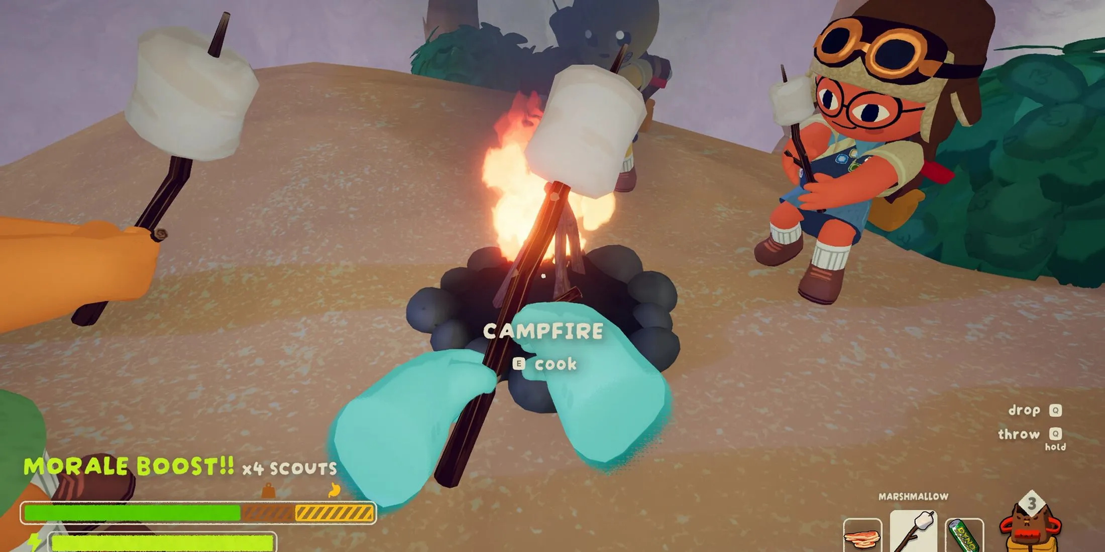 Cảnh lửa trại ấm cúng trong game sinh tồn leo núi PEAK