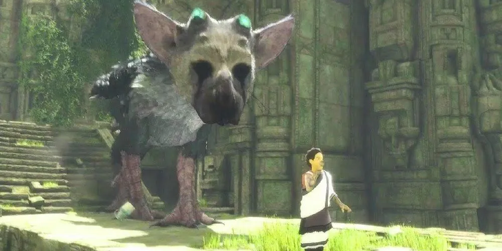 Cậu bé và Trico, sinh vật khổng lồ, trong một cảnh tượng cảm động từ The Last Guardian