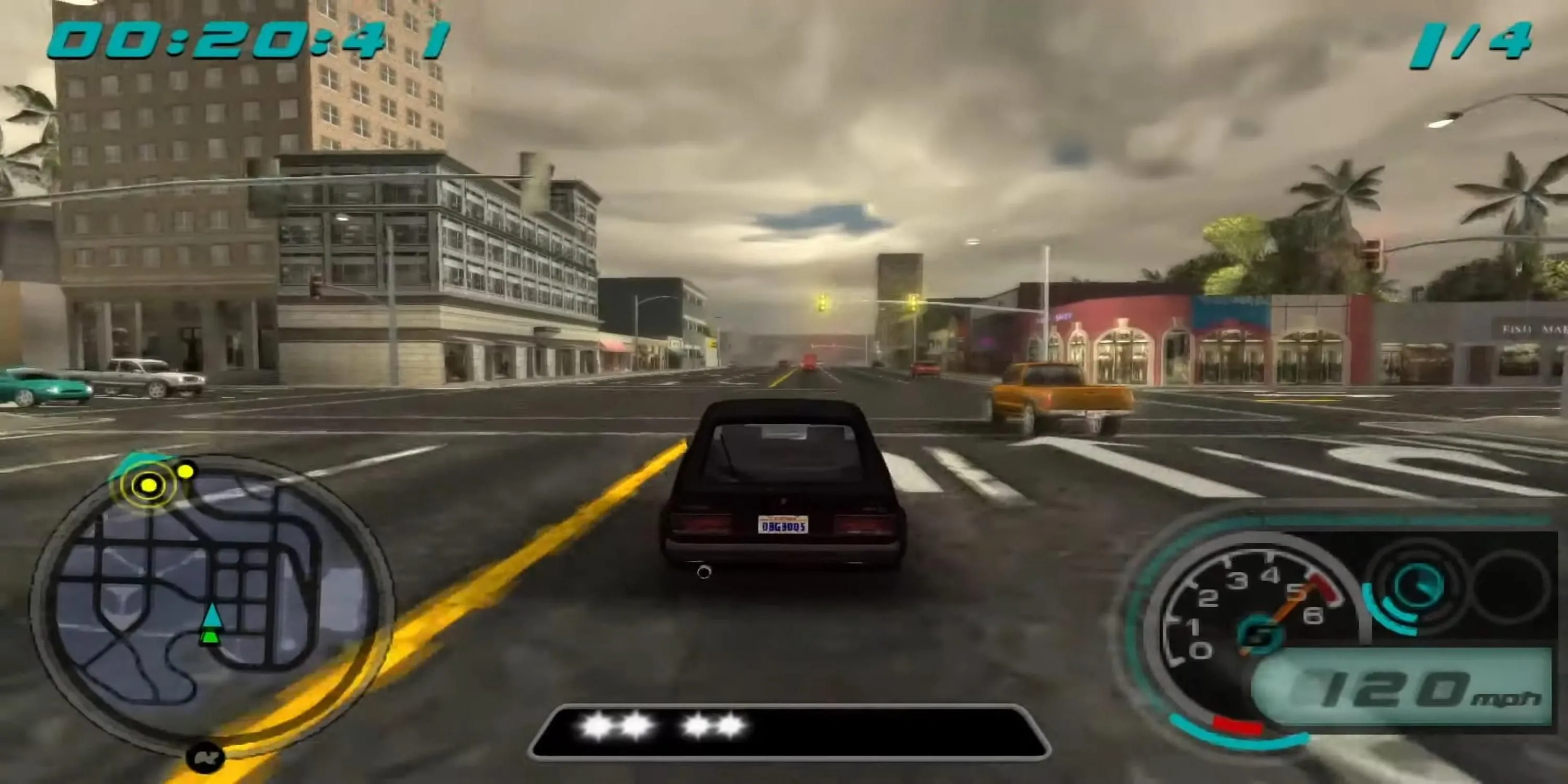 Chiếc xe đua màu đen đang tăng tốc trên đường phố Midnight Club LA Remix