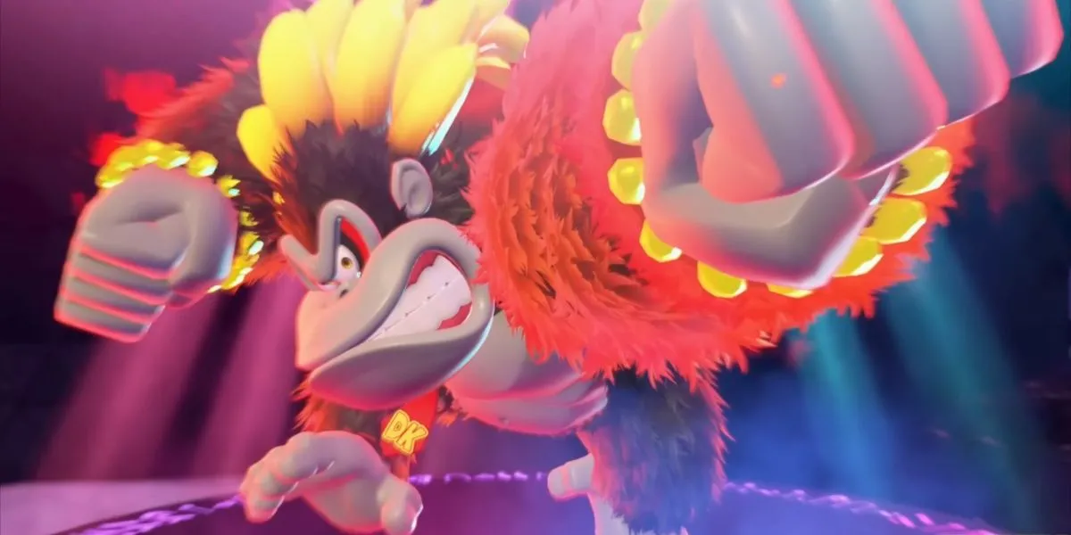 Donkey Kong biến hình Kong Bananza với sức mạnh cường hóa, sẵn sàng phá vỡ chướng ngại vật.